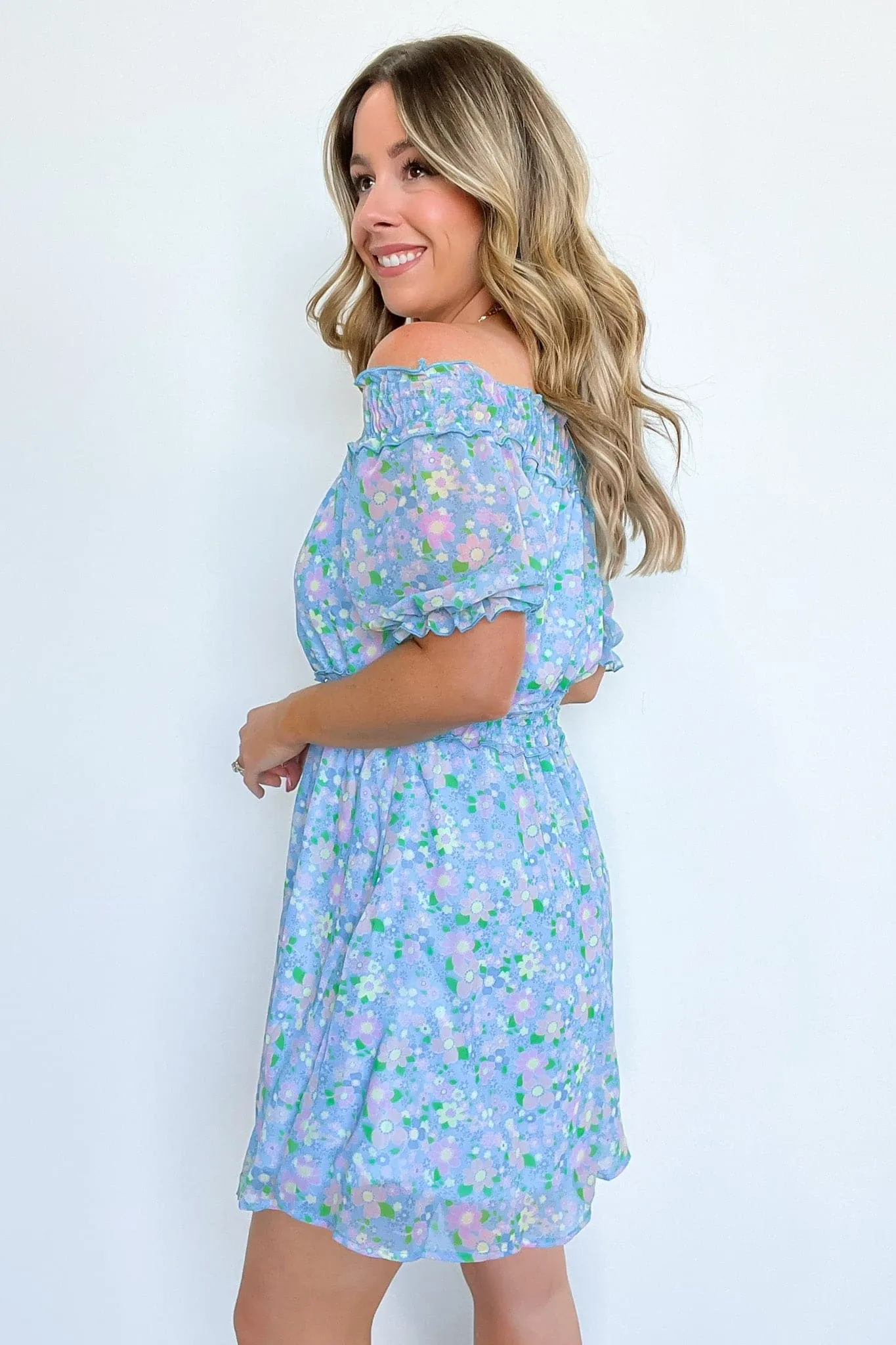 Fit to Frolic Off Shoulder Smocked Floral Dress - FINAL SALE