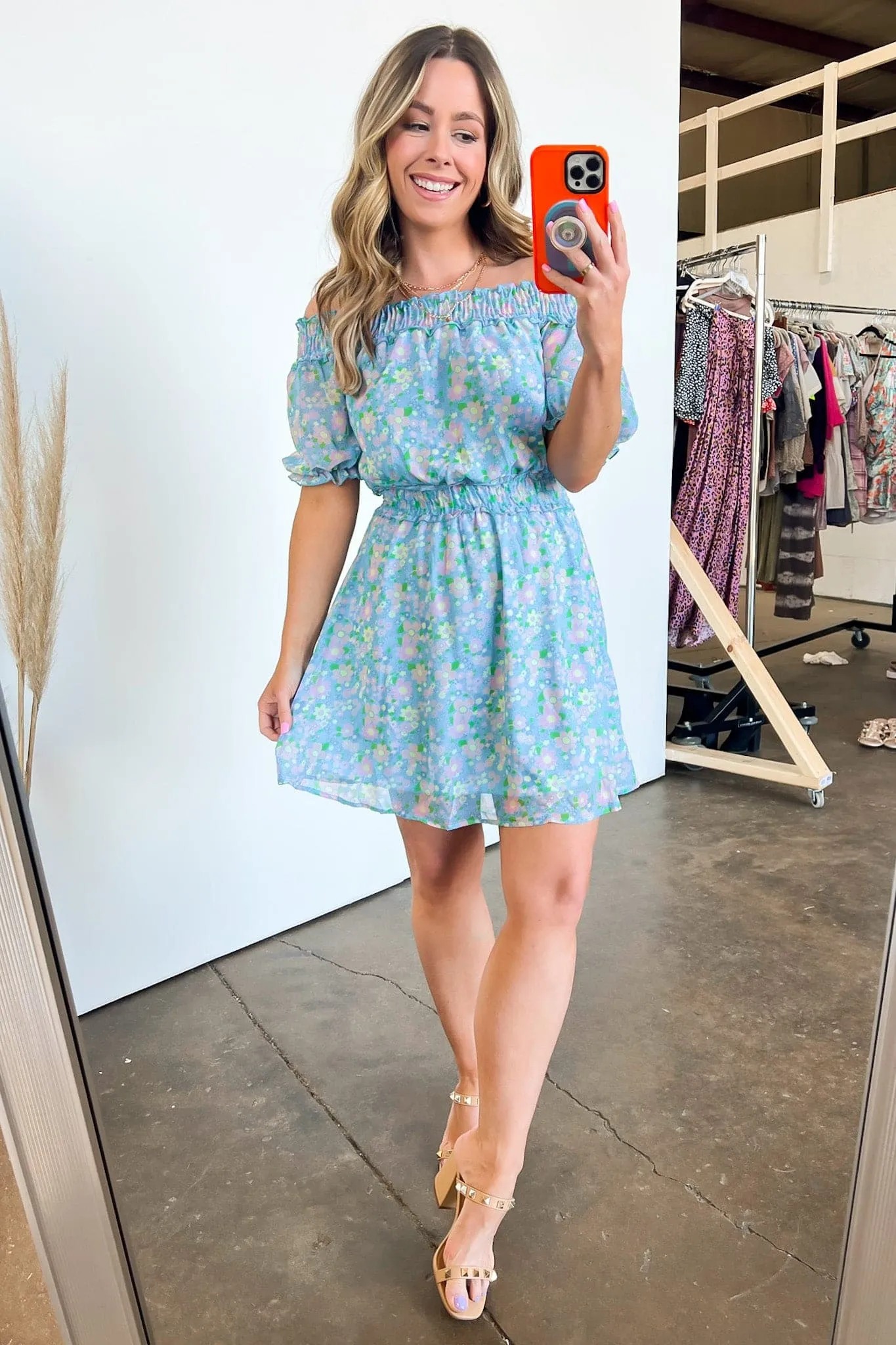 Fit to Frolic Off Shoulder Smocked Floral Dress - FINAL SALE