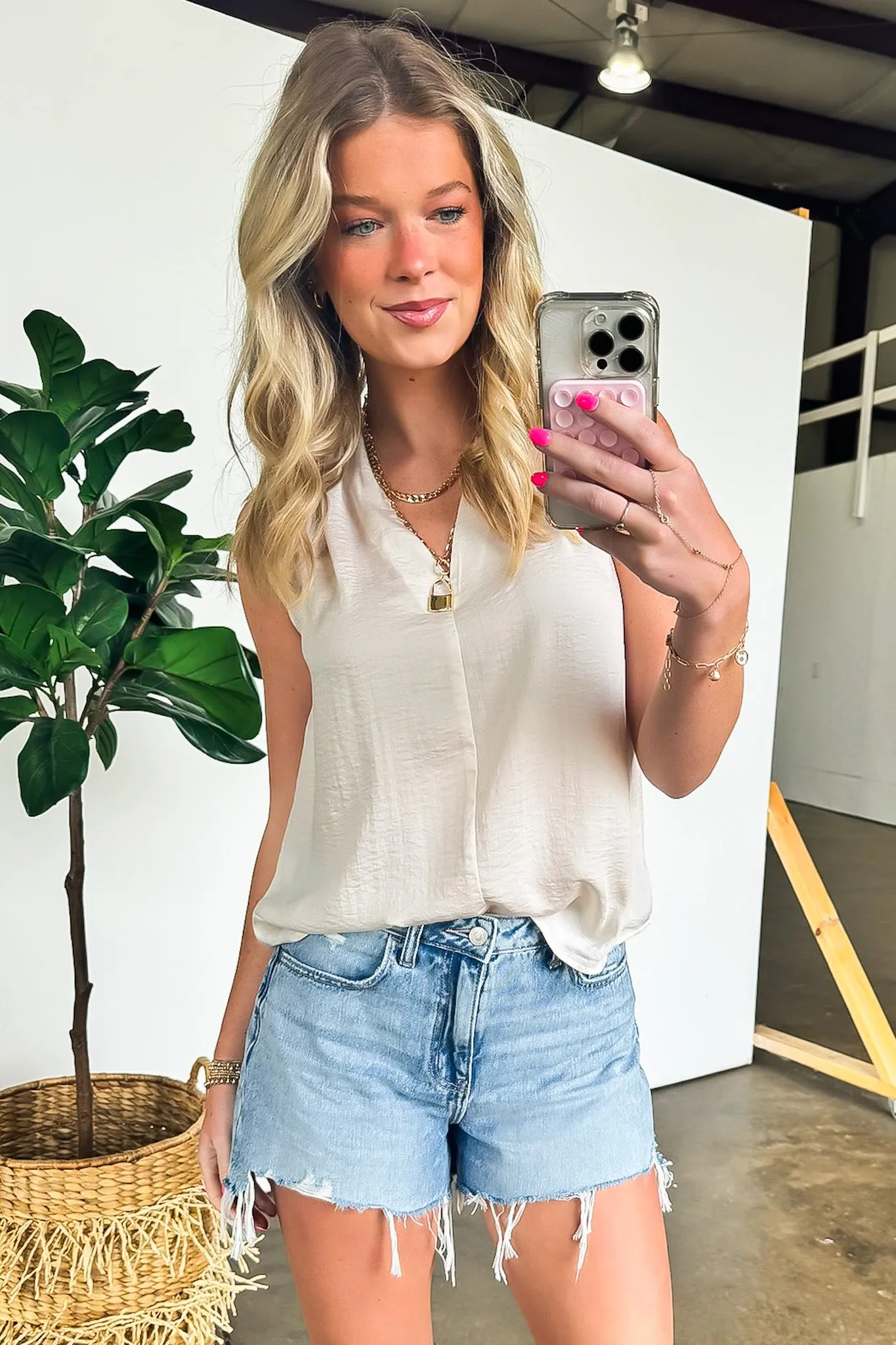 Flirty Glamour V-Neck Draped Satin Tank Top