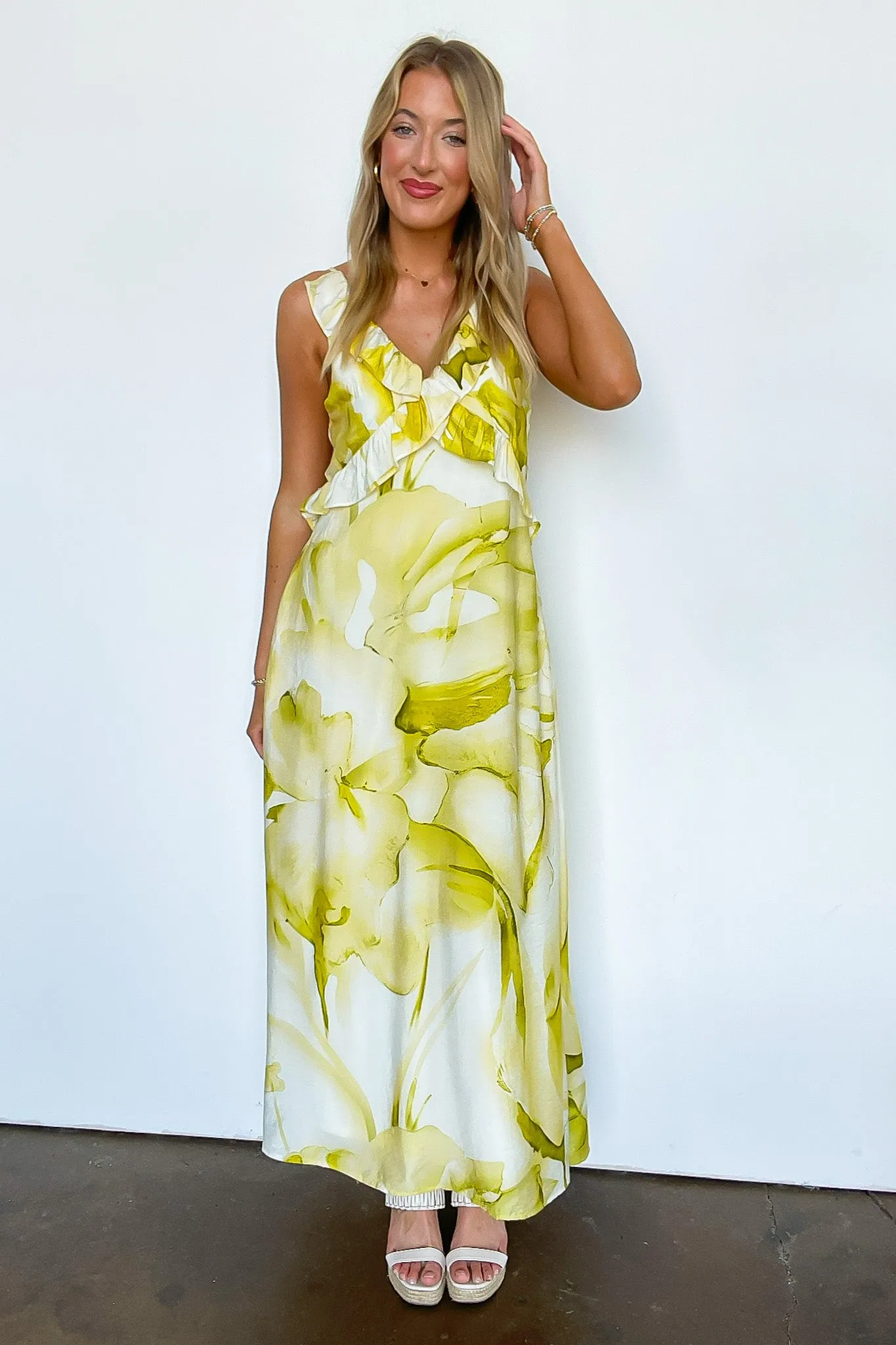 Florence Watercolor Floral Ruffled Maxi Dress