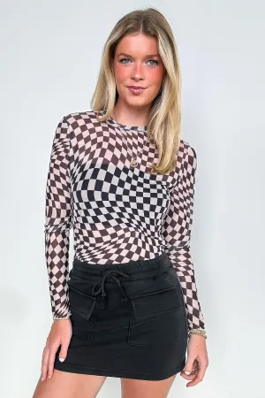 Fresh Take Checkered Print Mesh Layering Top