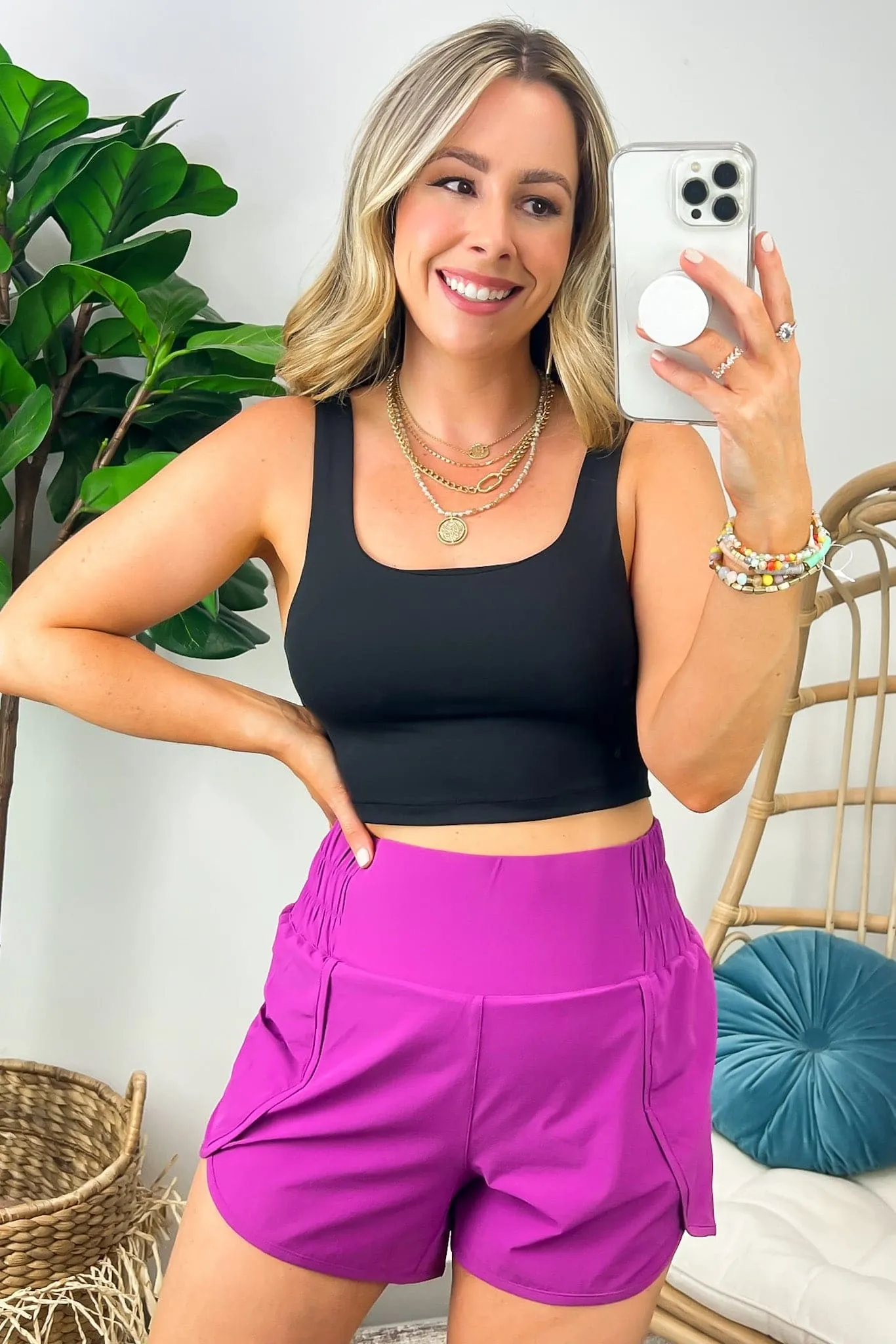 Galiot Smocked High Waist Scalloped Active Shorts - BACK IN STOCK