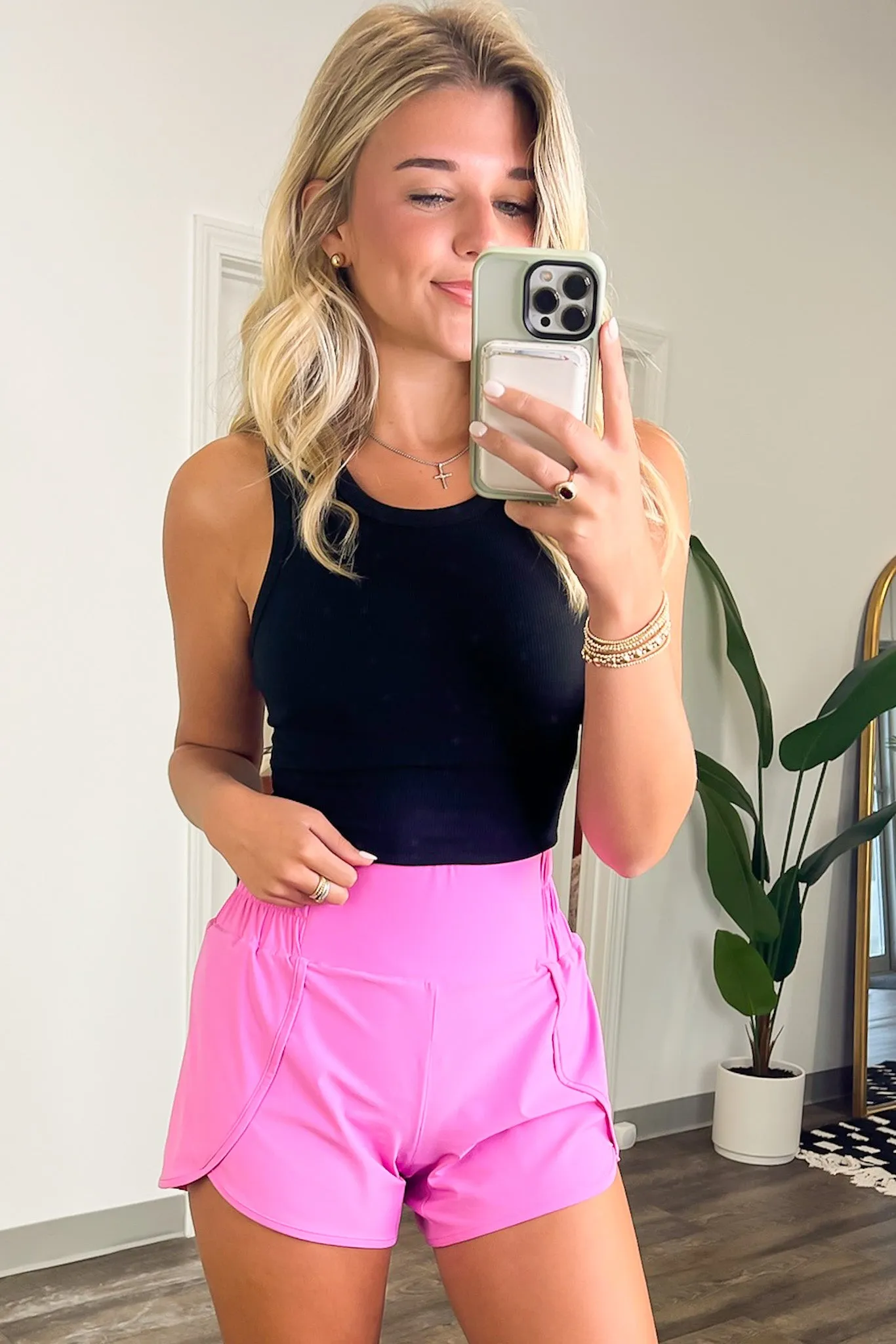 Galiot Smocked High Waist Scalloped Active Shorts - BACK IN STOCK