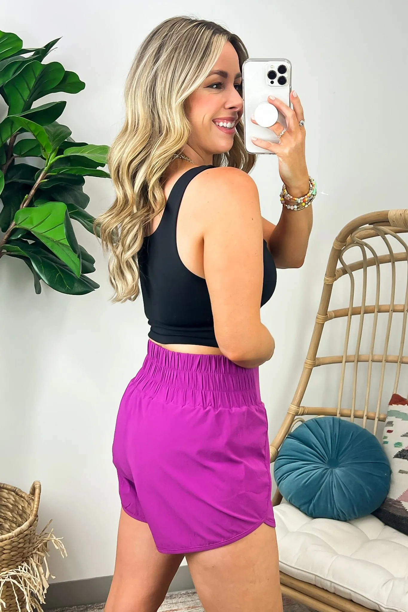 Galiot Smocked High Waist Scalloped Active Shorts - BACK IN STOCK