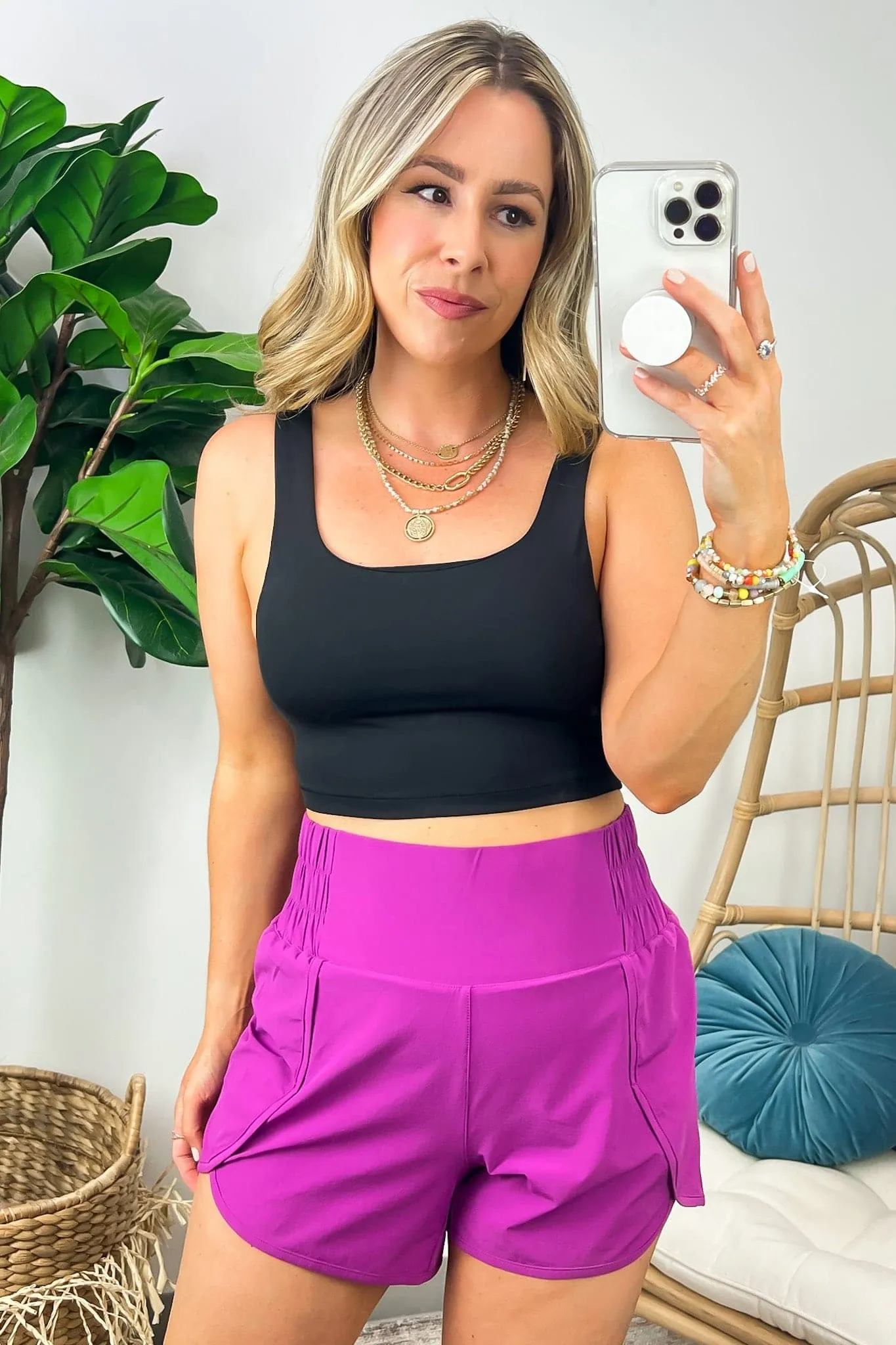 Galiot Smocked High Waist Scalloped Active Shorts - BACK IN STOCK