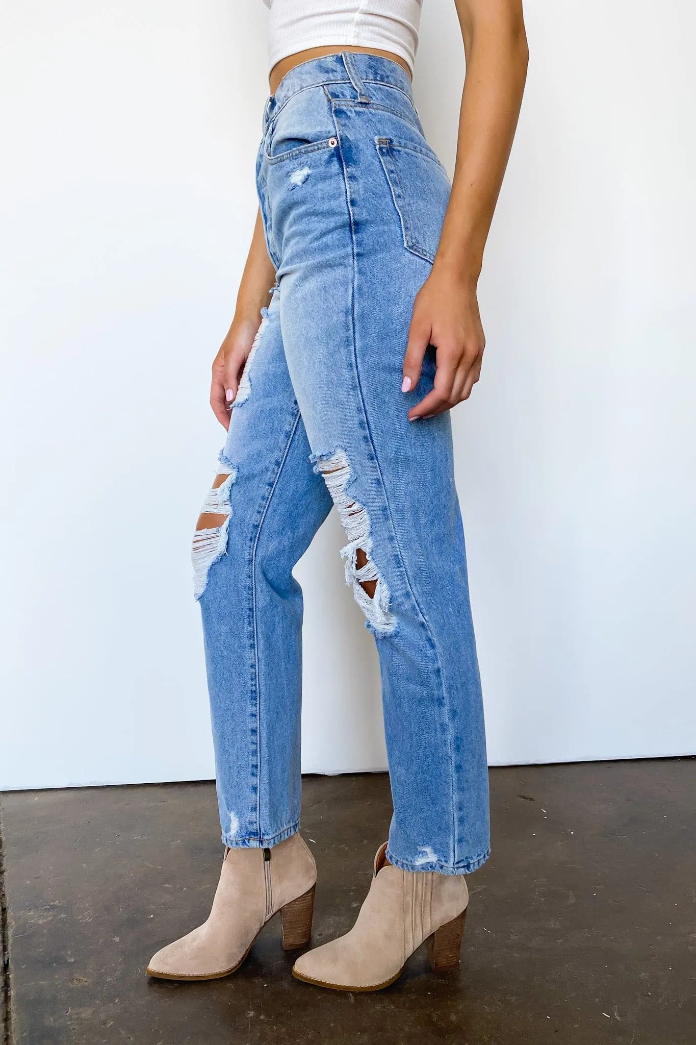 Gemara Super High Rise Distressed Dad Jeans - FINAL SALE