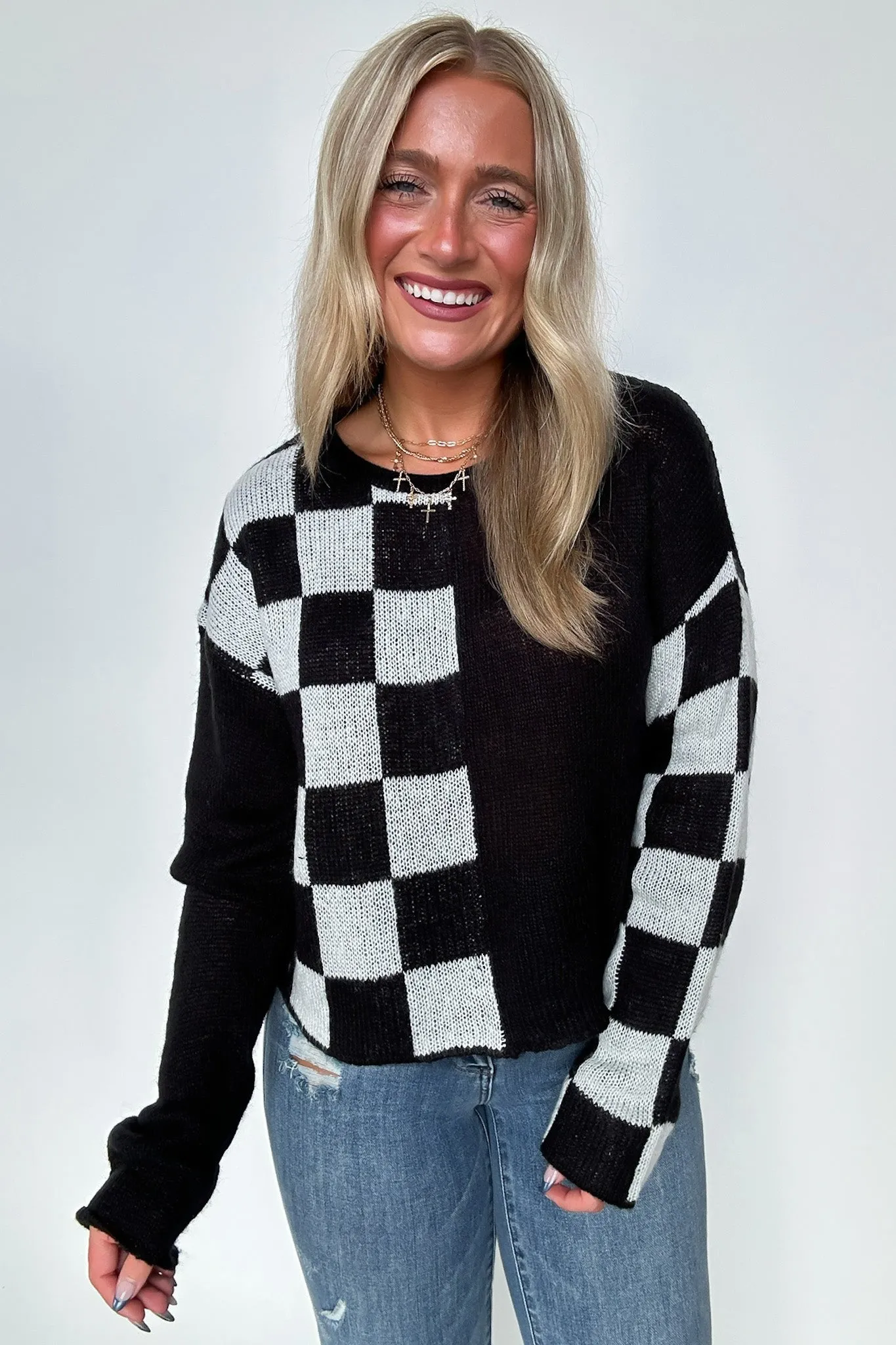 Gemma Color Block Checkered Sweater - FINAL SALE