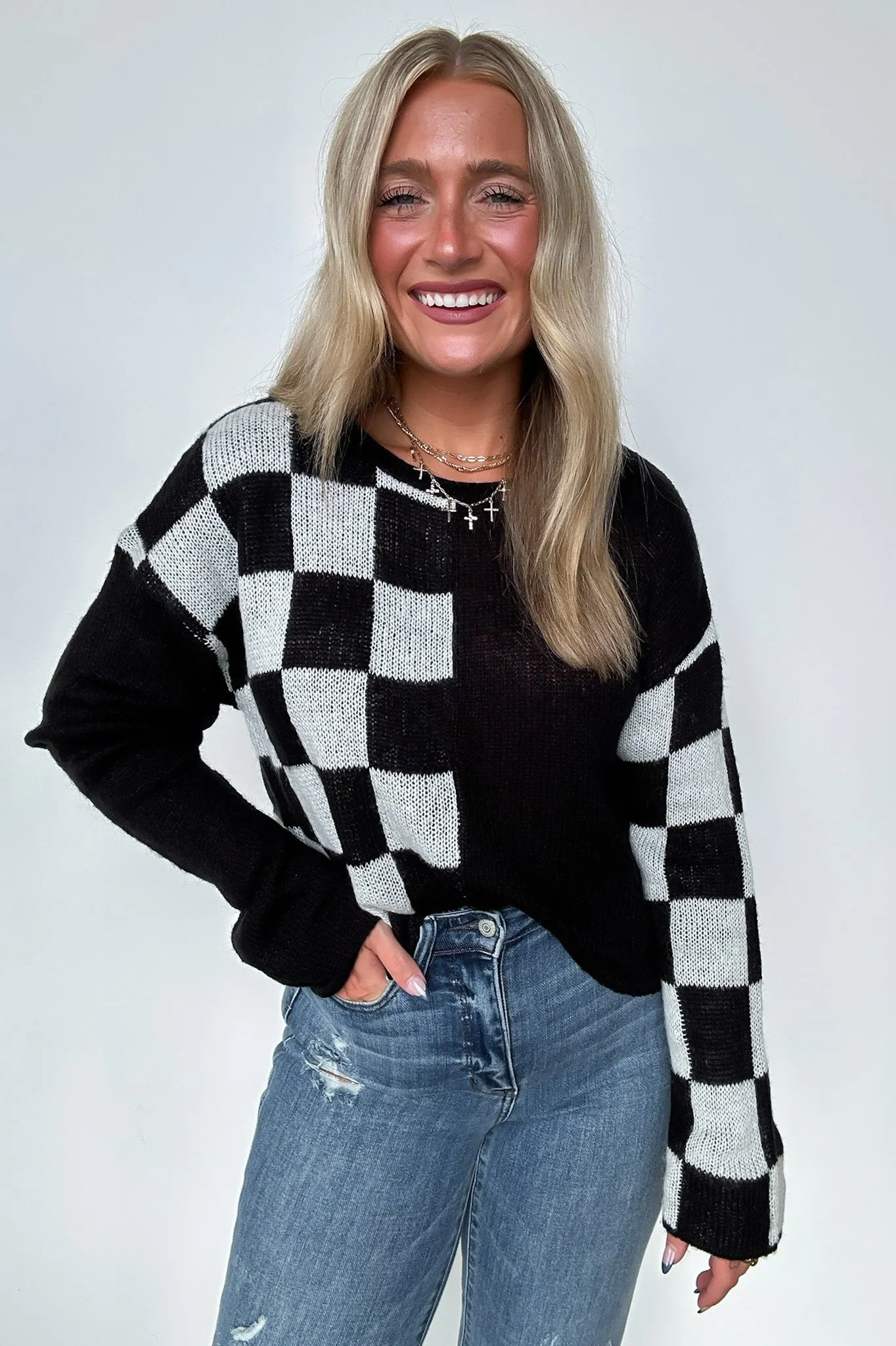 Gemma Color Block Checkered Sweater - FINAL SALE