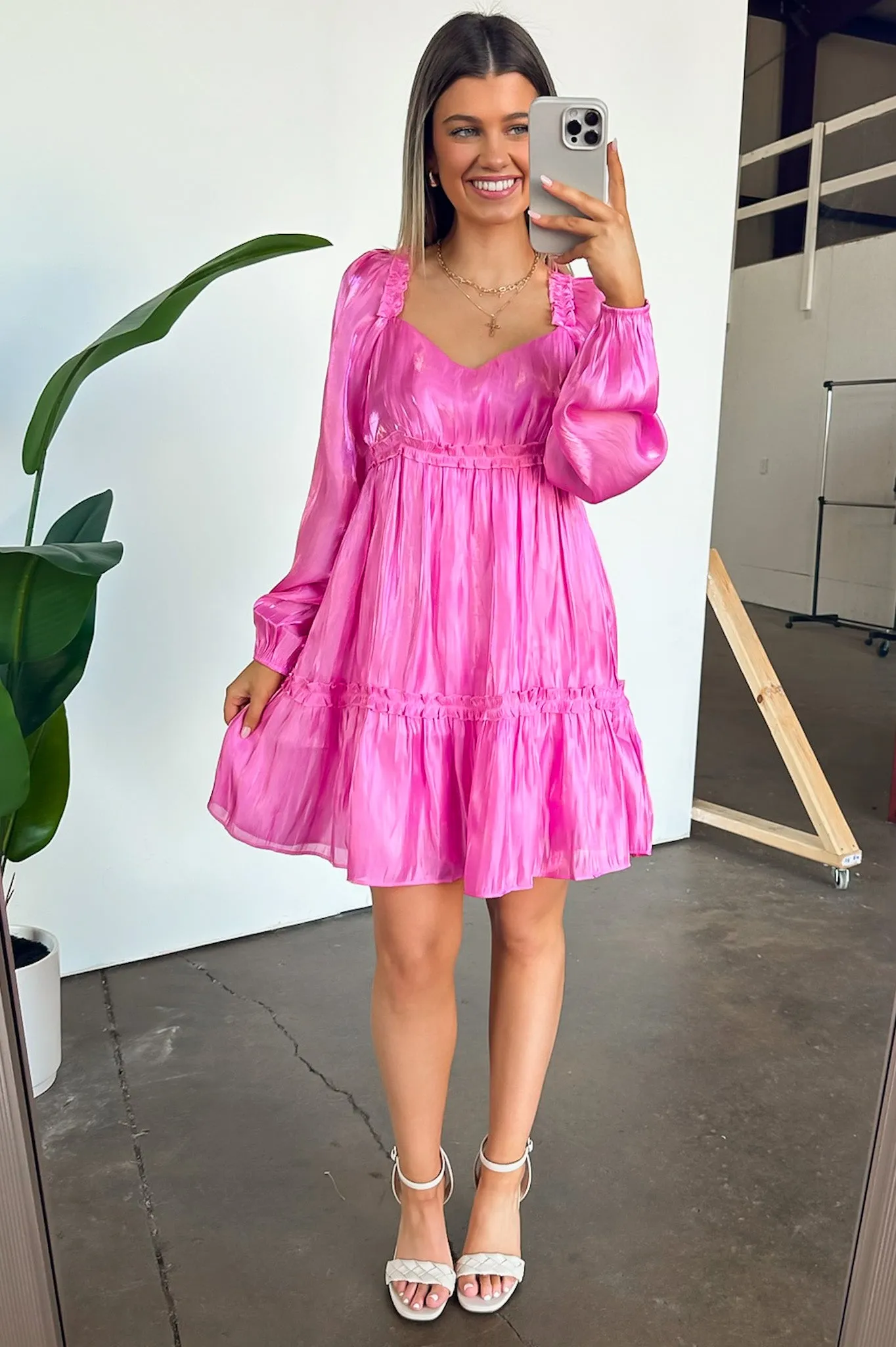 Glorious Perfection Satin Shimmer Ruffle Trim Dress - BACK IN STOCK