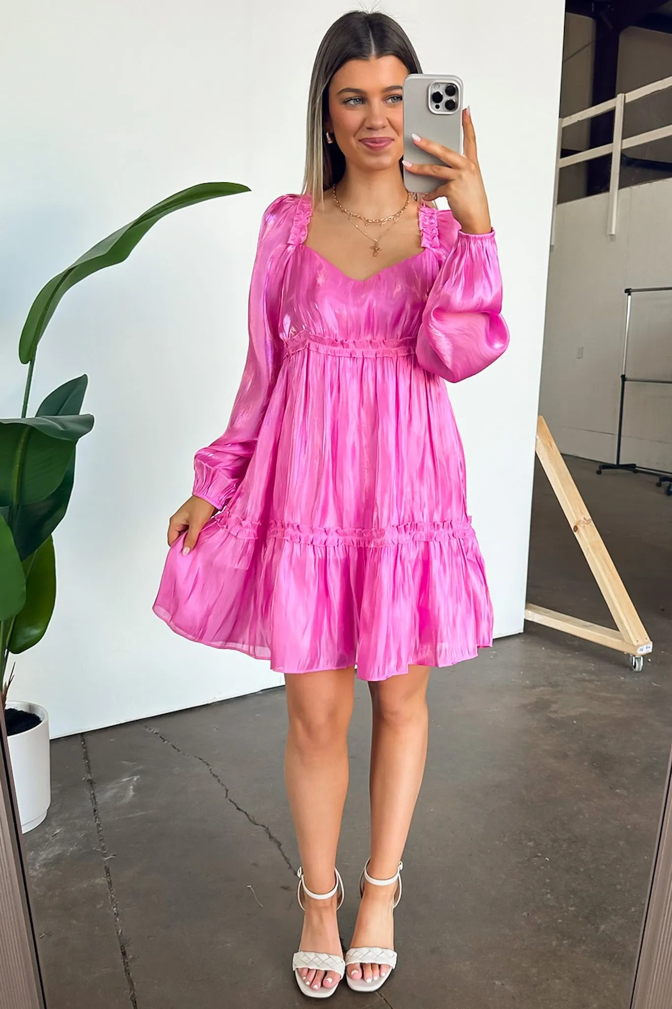 Glorious Perfection Satin Shimmer Ruffle Trim Dress - BACK IN STOCK