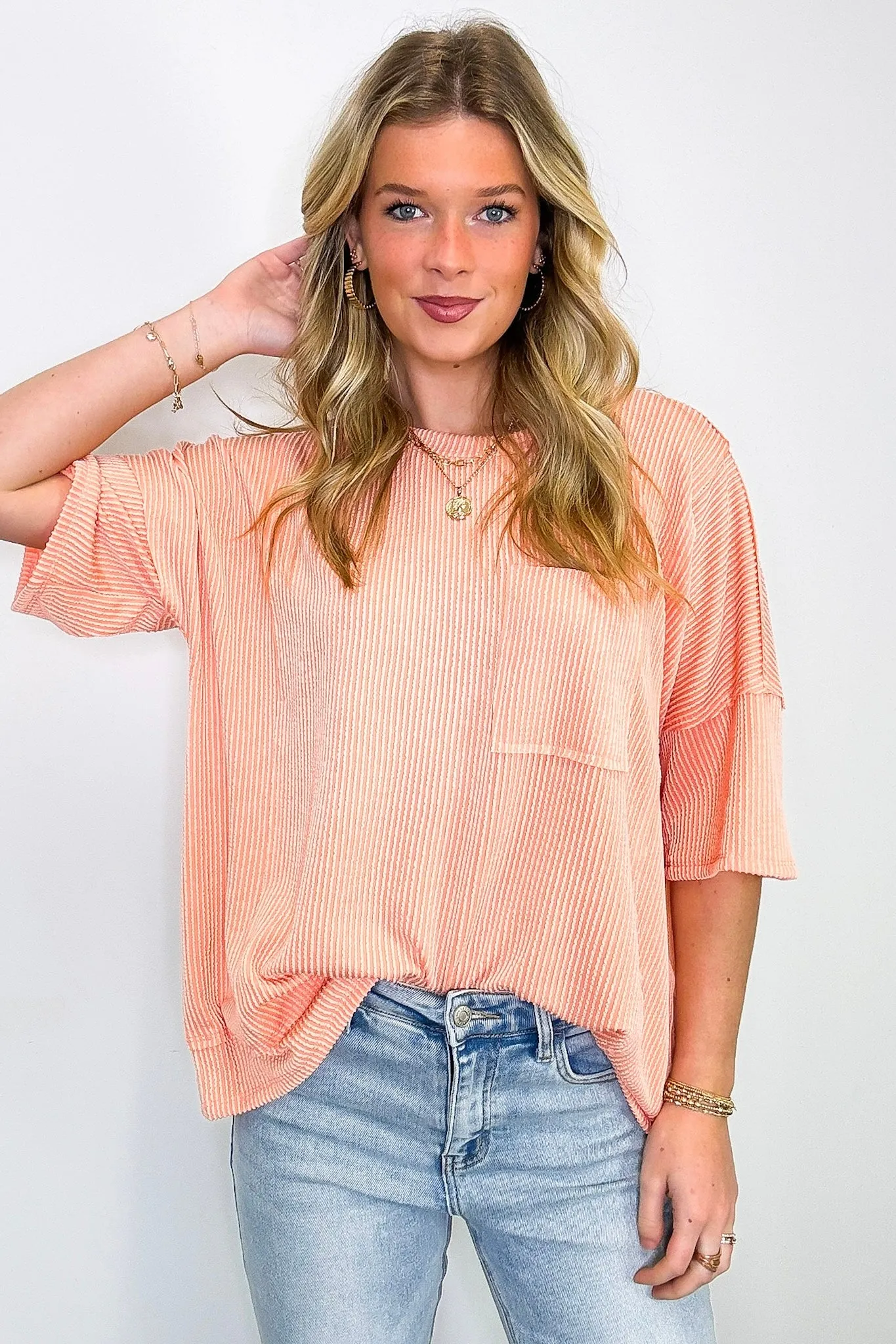 Go With It Raw Edge Relaxed Pocket Top - BACK IN STOCK