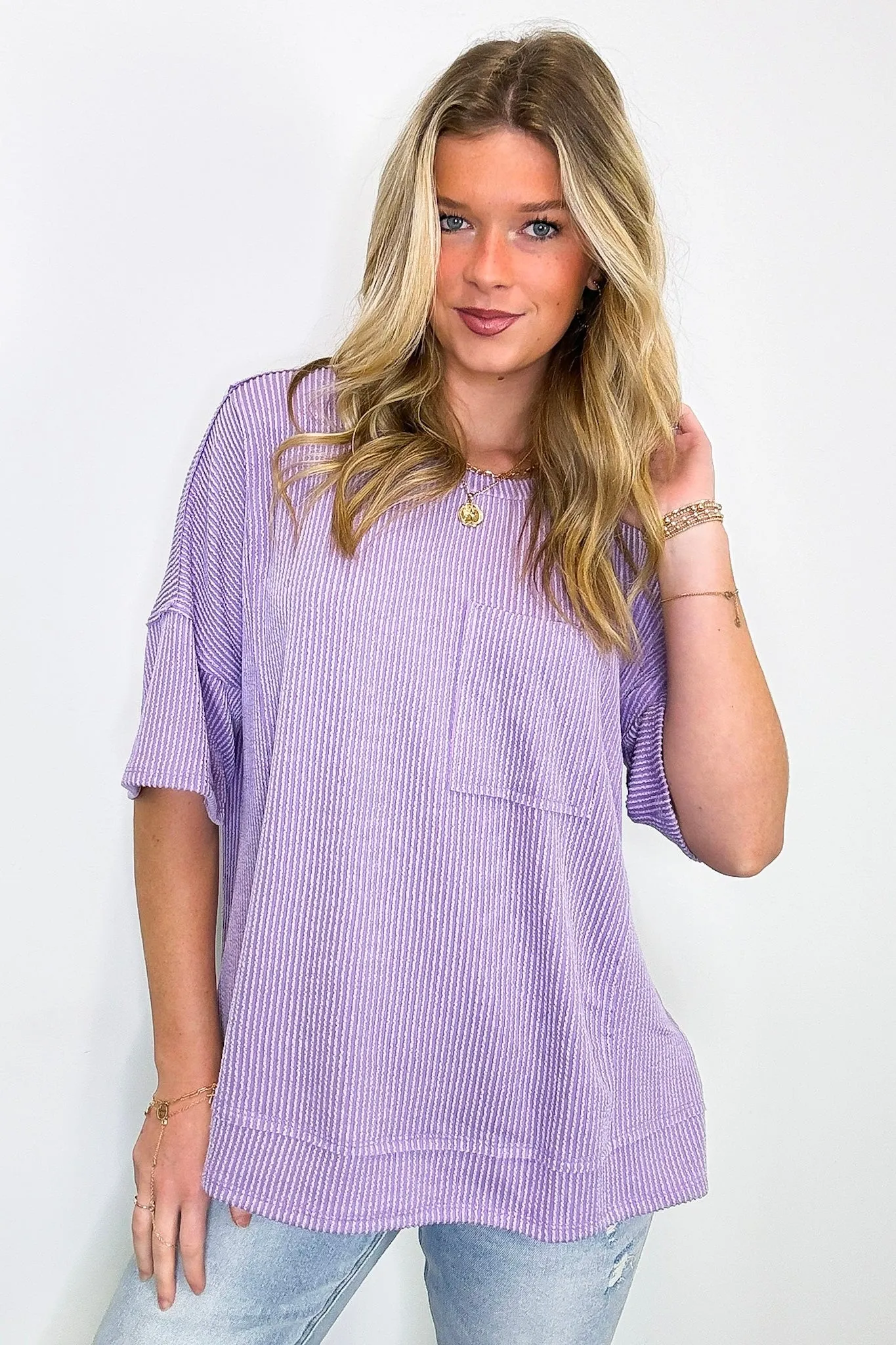 Go With It Raw Edge Relaxed Pocket Top - BACK IN STOCK
