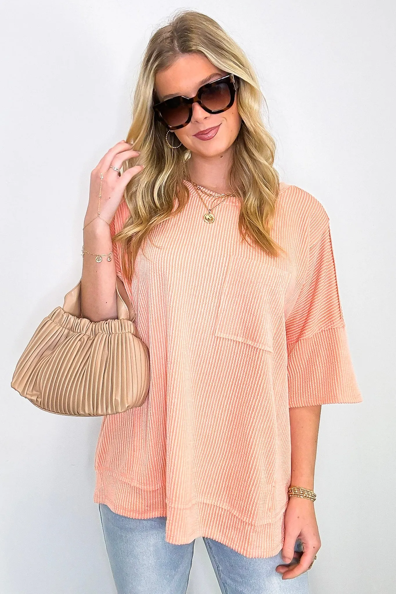 Go With It Raw Edge Relaxed Pocket Top - BACK IN STOCK