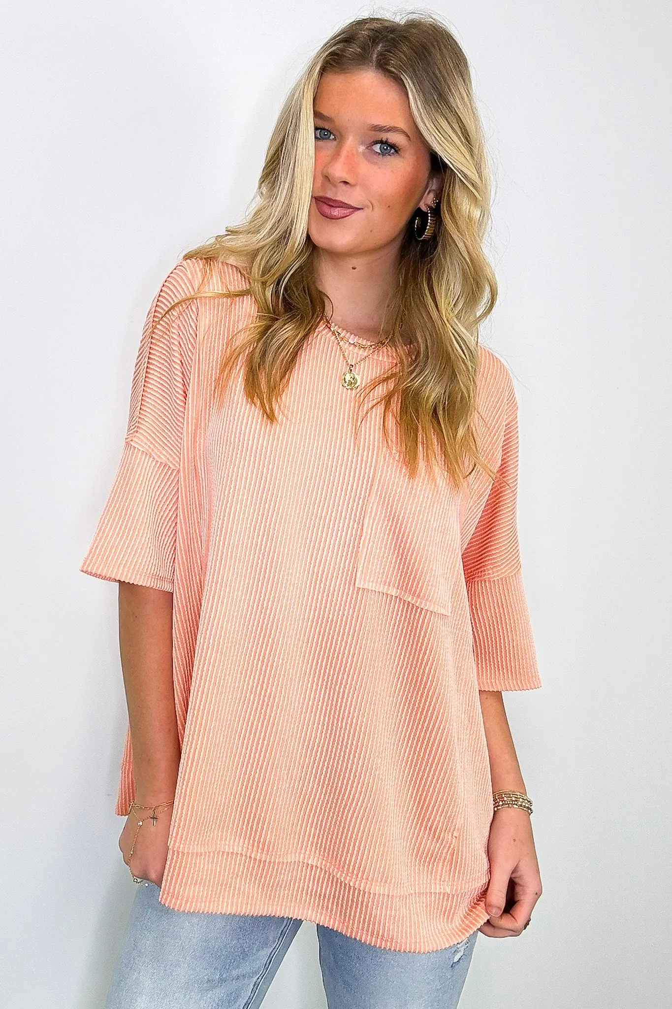 Go With It Raw Edge Relaxed Pocket Top - BACK IN STOCK