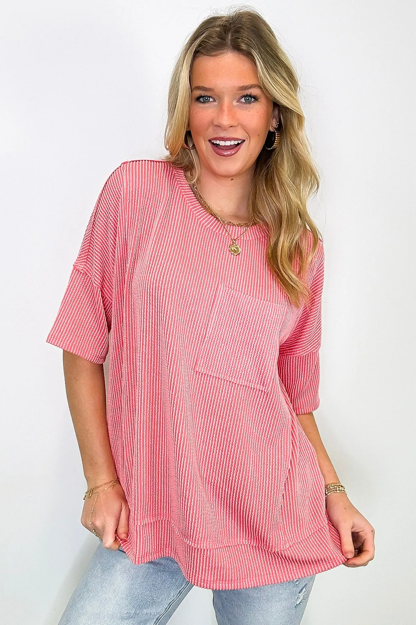 Go With It Raw Edge Relaxed Pocket Top - BACK IN STOCK