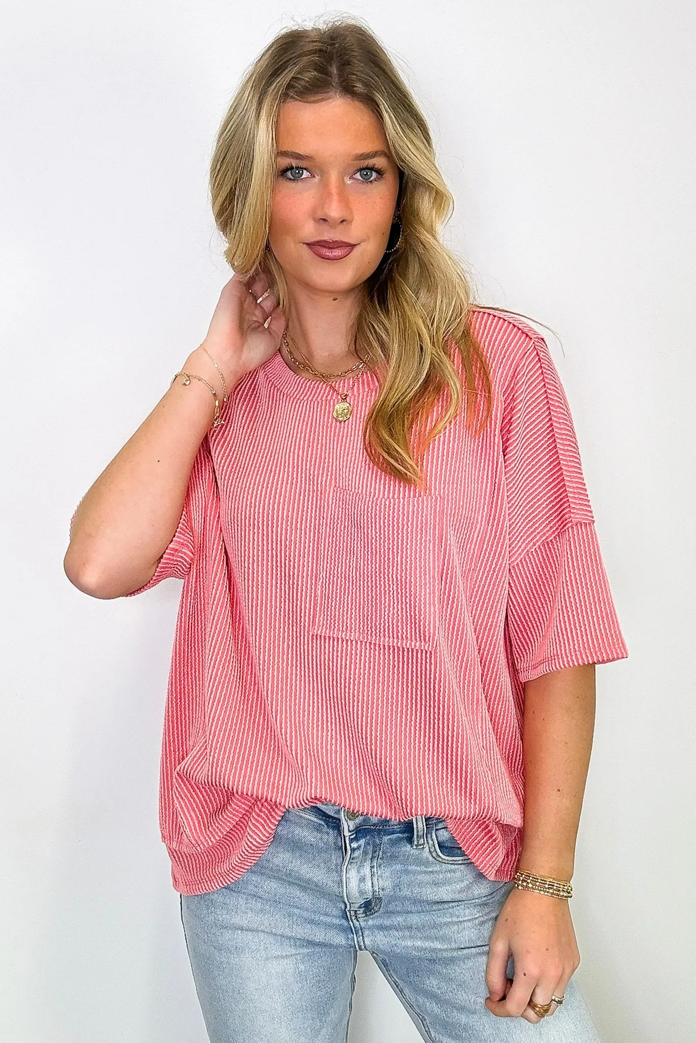 Go With It Raw Edge Relaxed Pocket Top - BACK IN STOCK