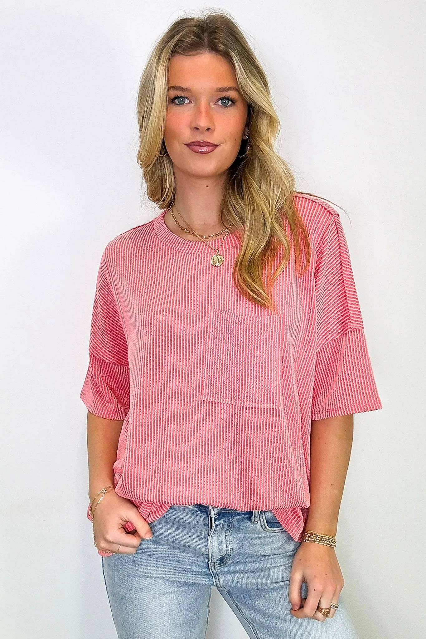 Go With It Raw Edge Relaxed Pocket Top - BACK IN STOCK