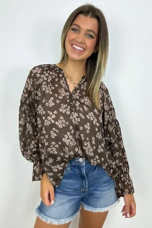 Graceful Energy Button Detail Floral Top - FINAL SALE