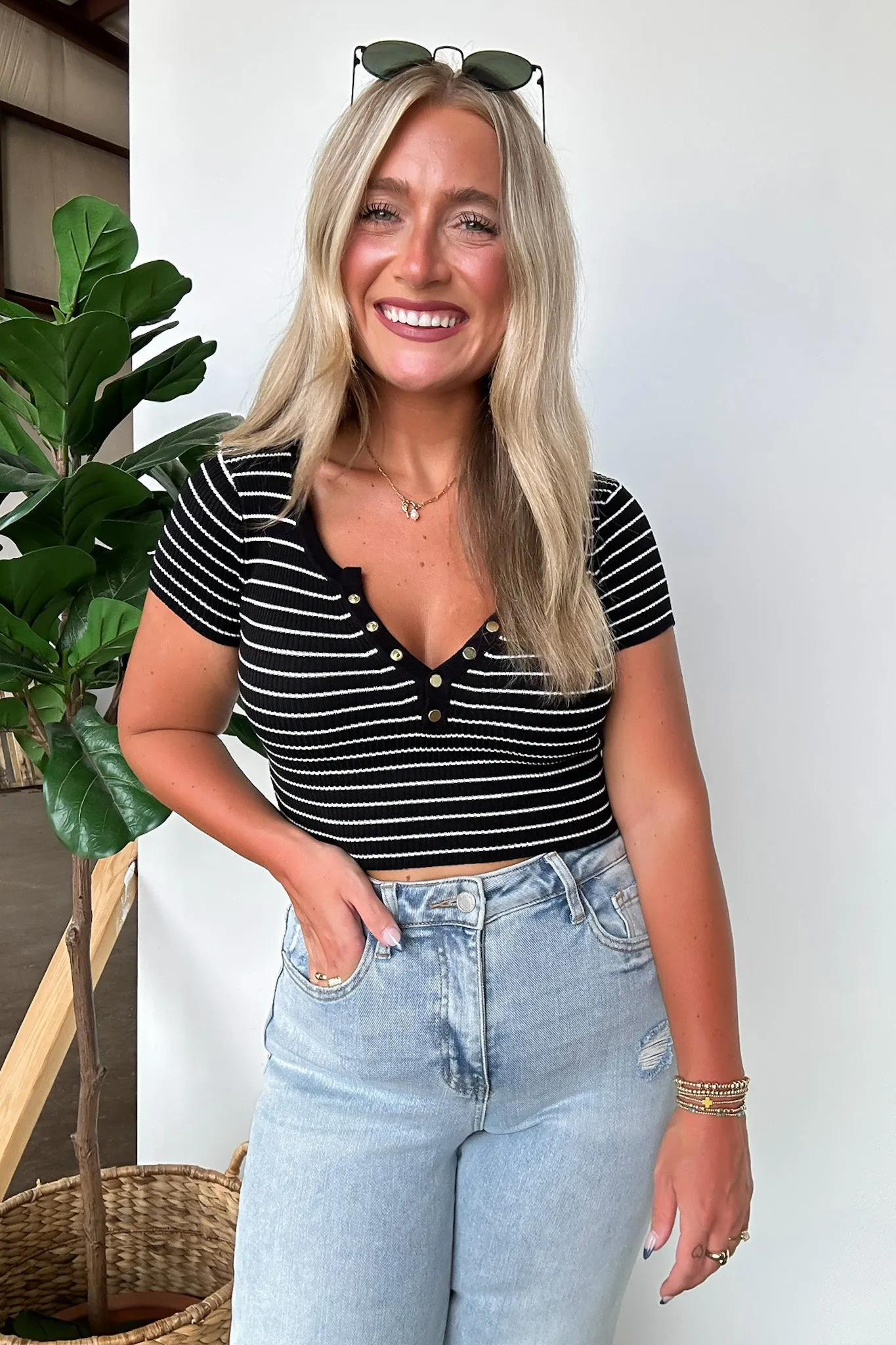 Gracie Striped Henley Top - FINAL SALE