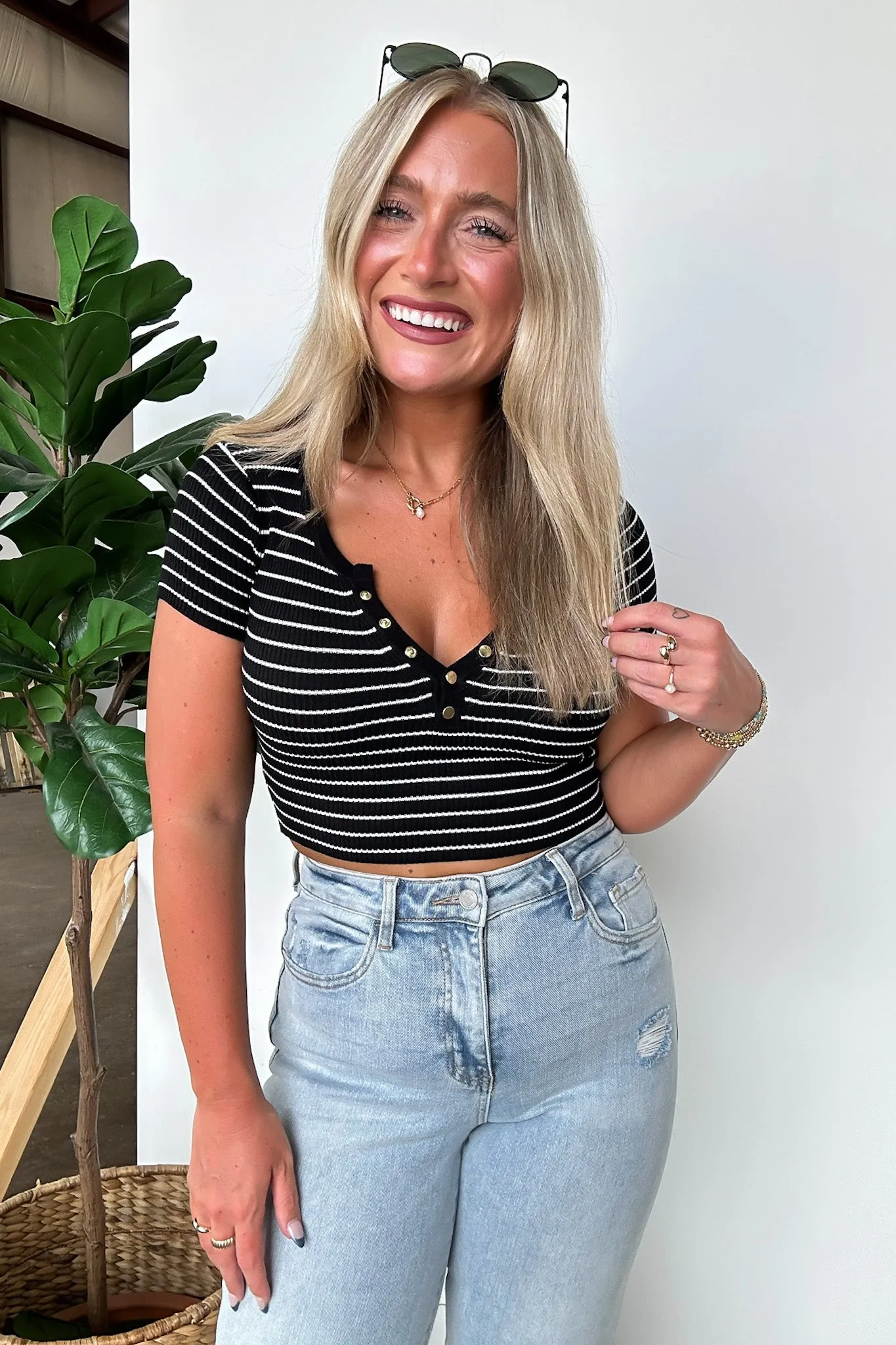 Gracie Striped Henley Top - FINAL SALE