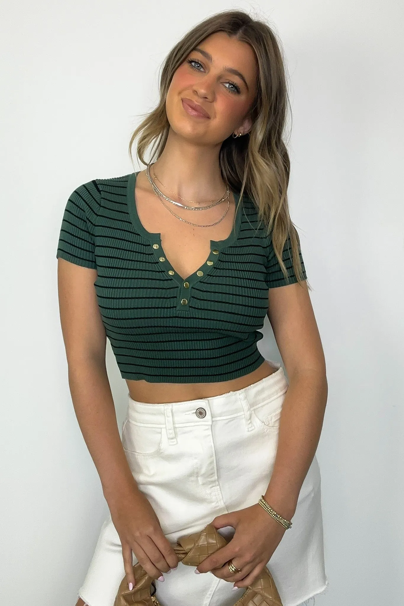 Gracie Striped Henley Top - FINAL SALE