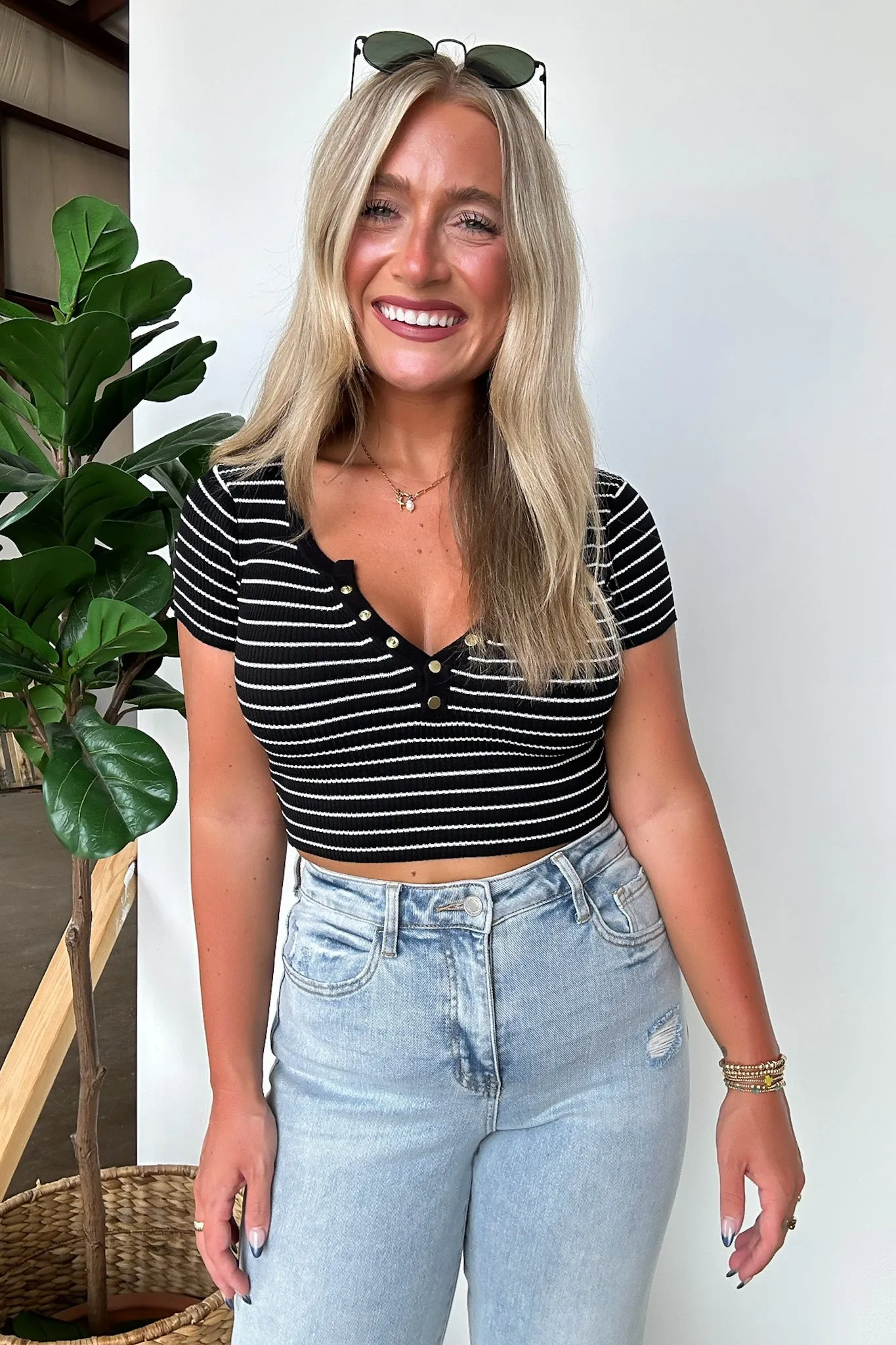 Gracie Striped Henley Top - FINAL SALE