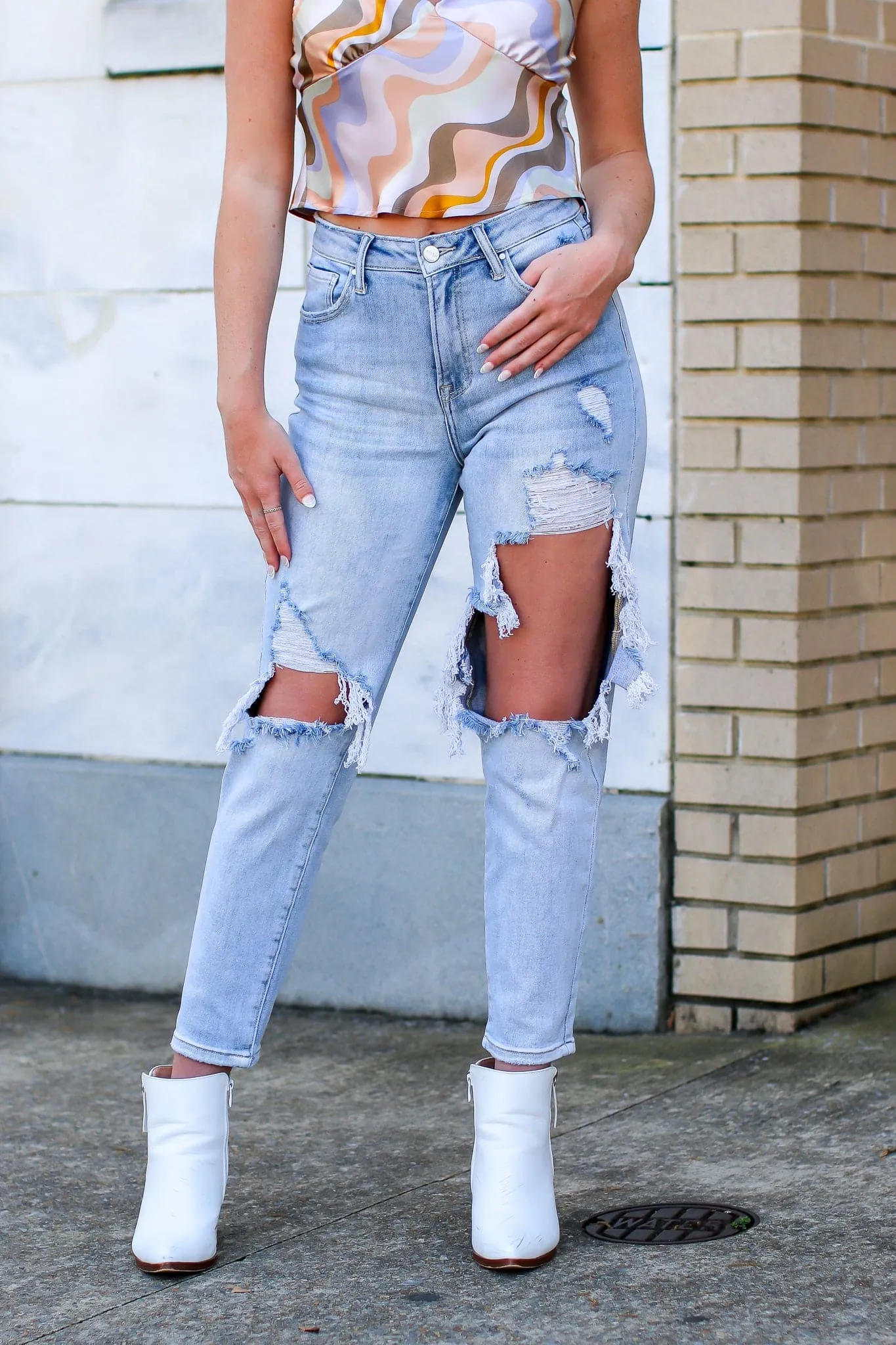 Halcyon High Rise Distressed Straight Leg Jeans - FINAL SALE