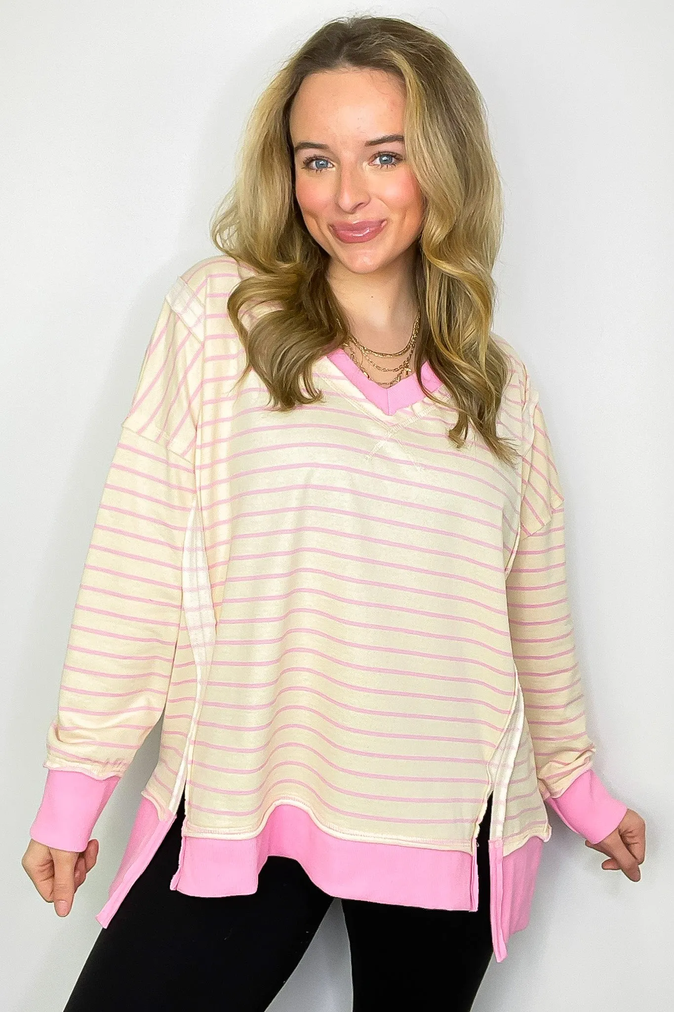 Happiest Hour V-Neck Striped Top