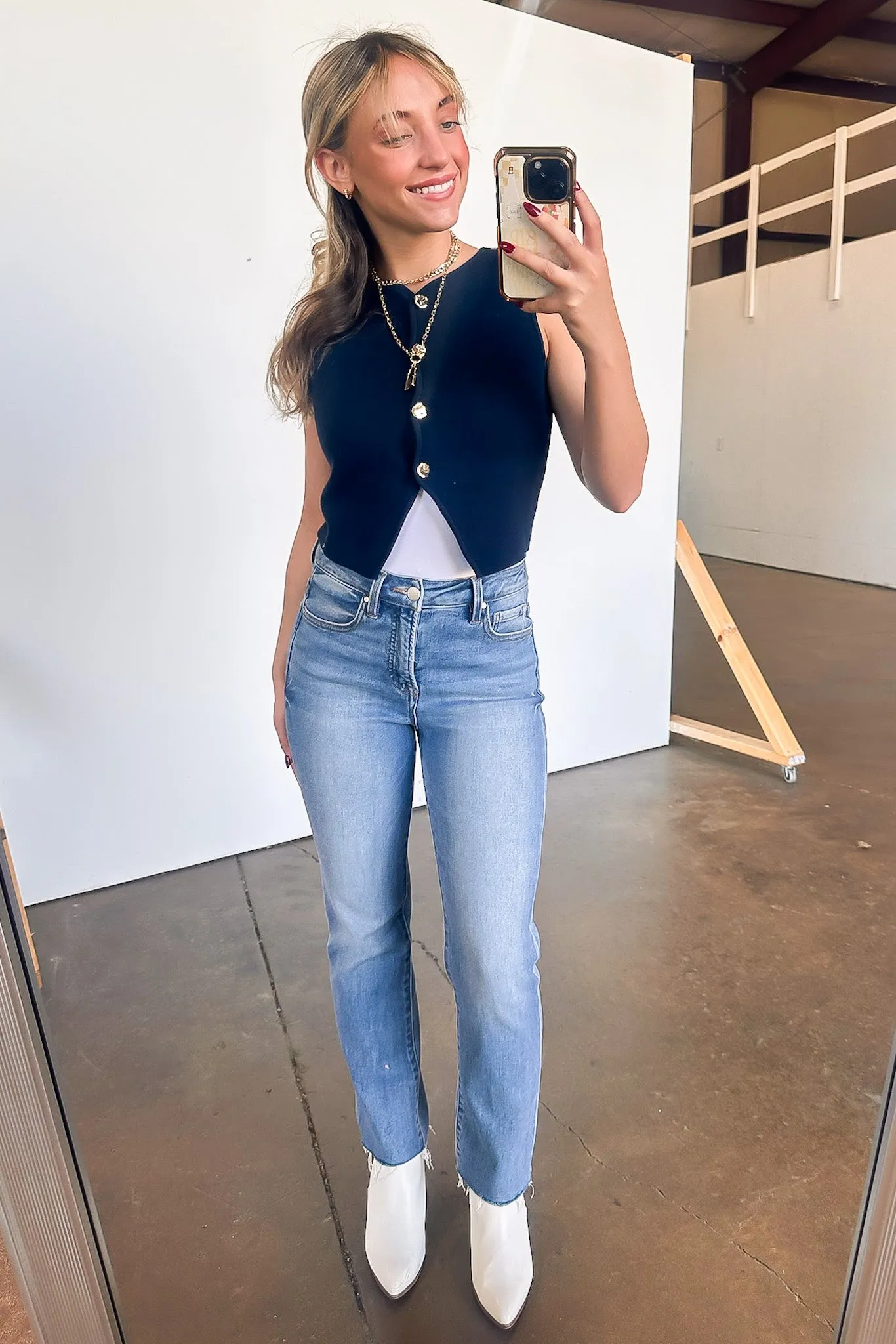 Harlow Button Down Split Hem Sweater Vest Top