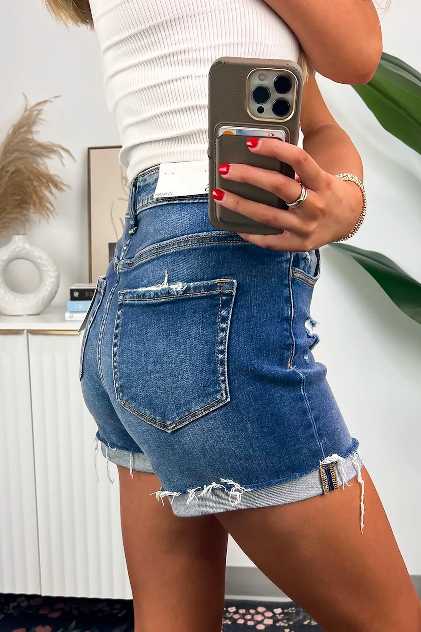 Harmonee Distressed Cuffed Raw Hem Denim Shorts