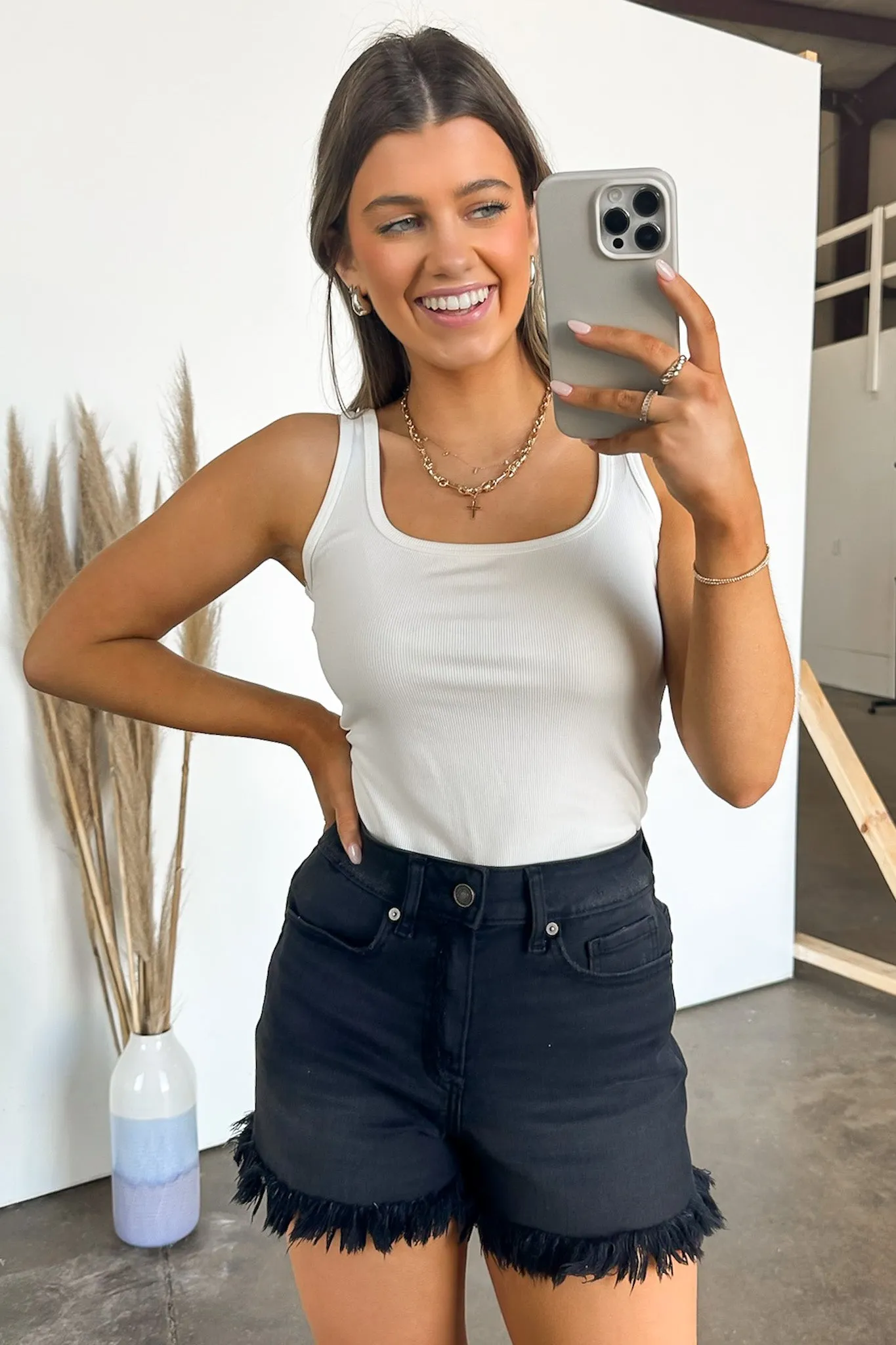 Havenly Mid Rise Frayed Hem Denim Shorts