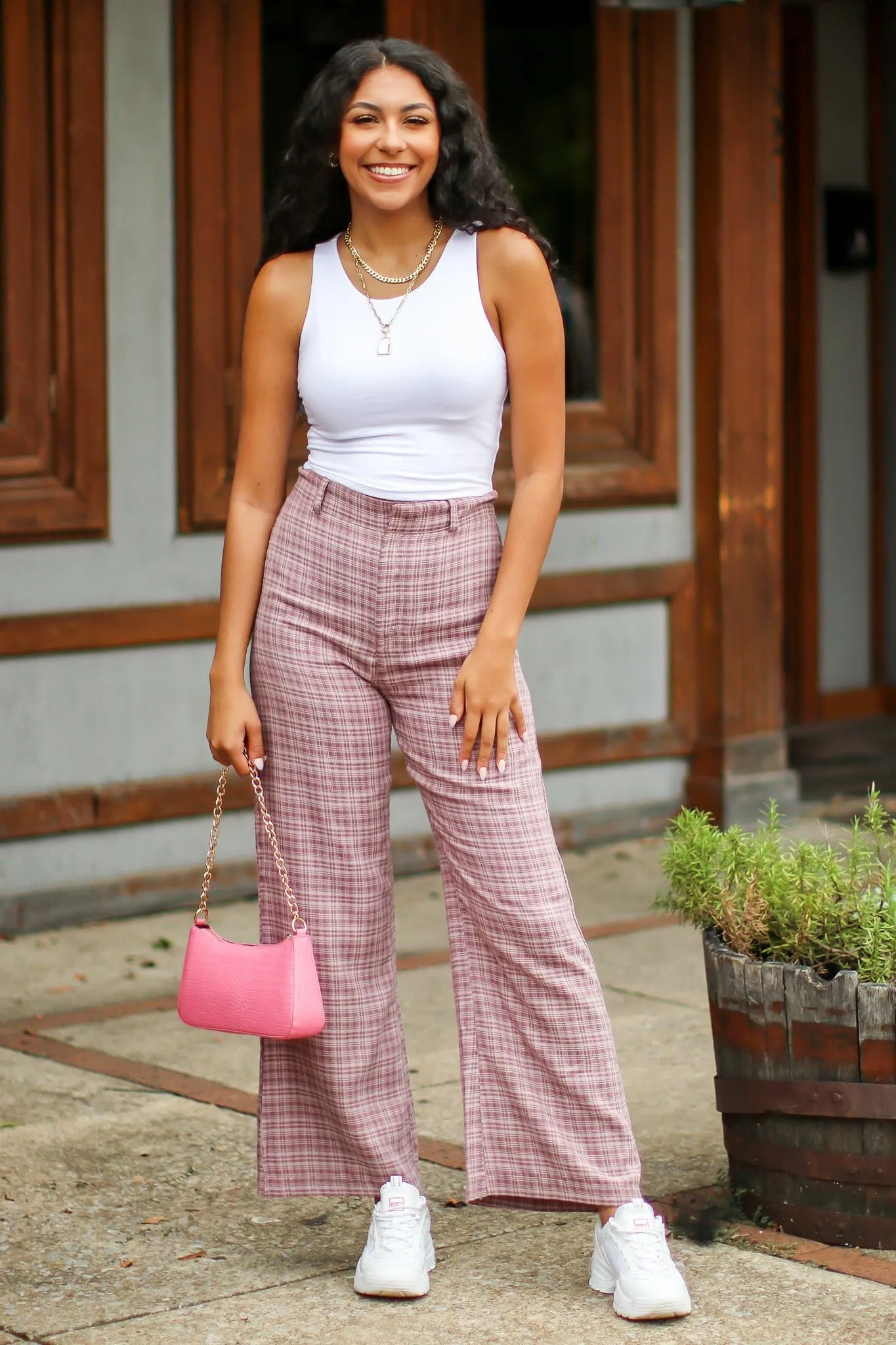 Hayzel High Waist Plaid Wide Leg Pants - FINAL SALE