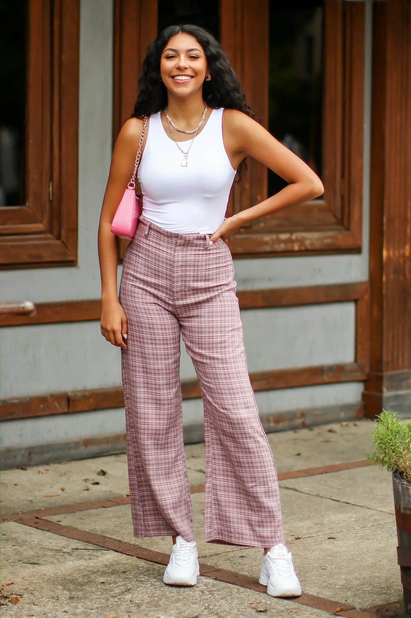 Hayzel High Waist Plaid Wide Leg Pants - FINAL SALE
