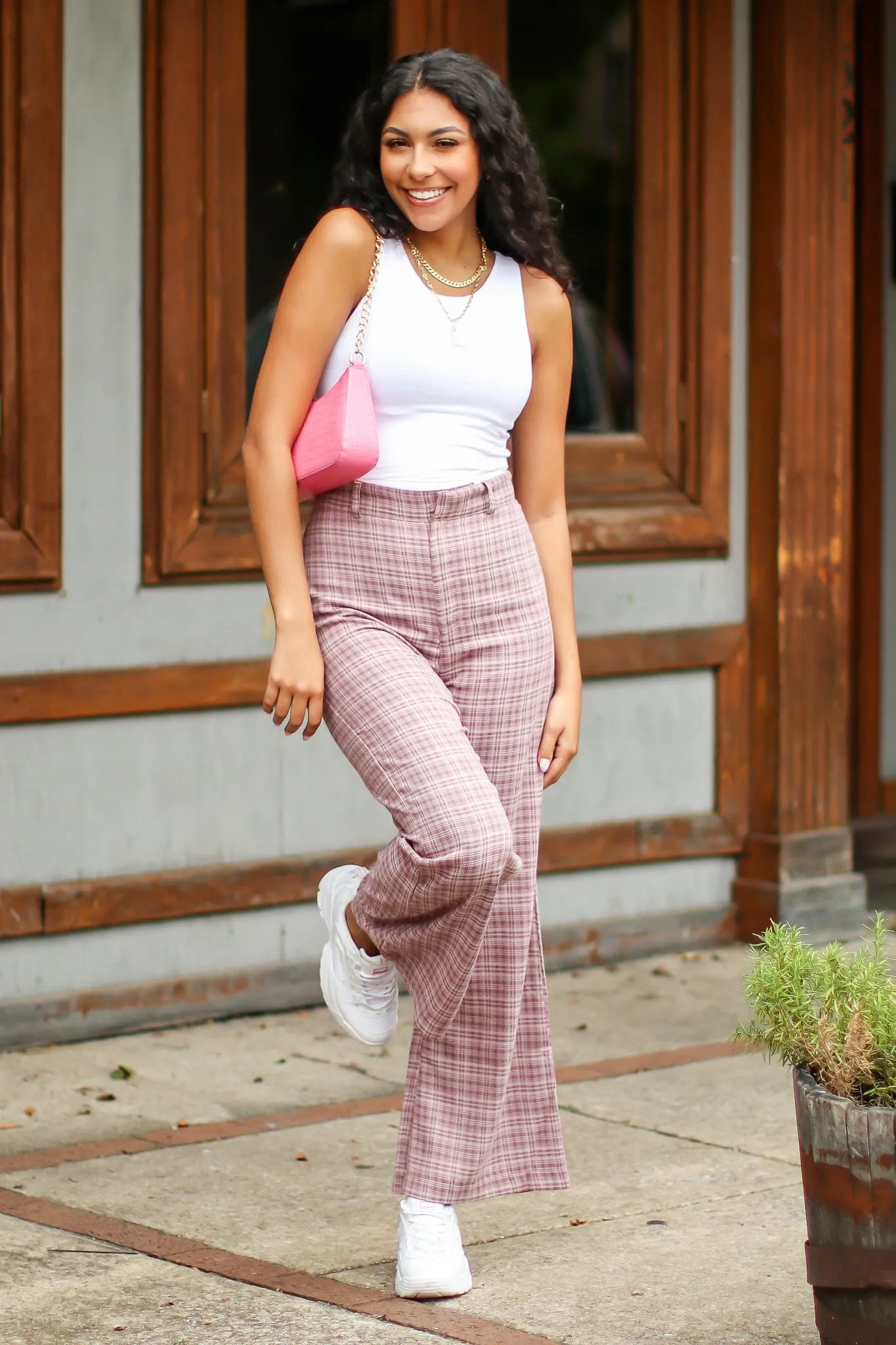 Hayzel High Waist Plaid Wide Leg Pants - FINAL SALE