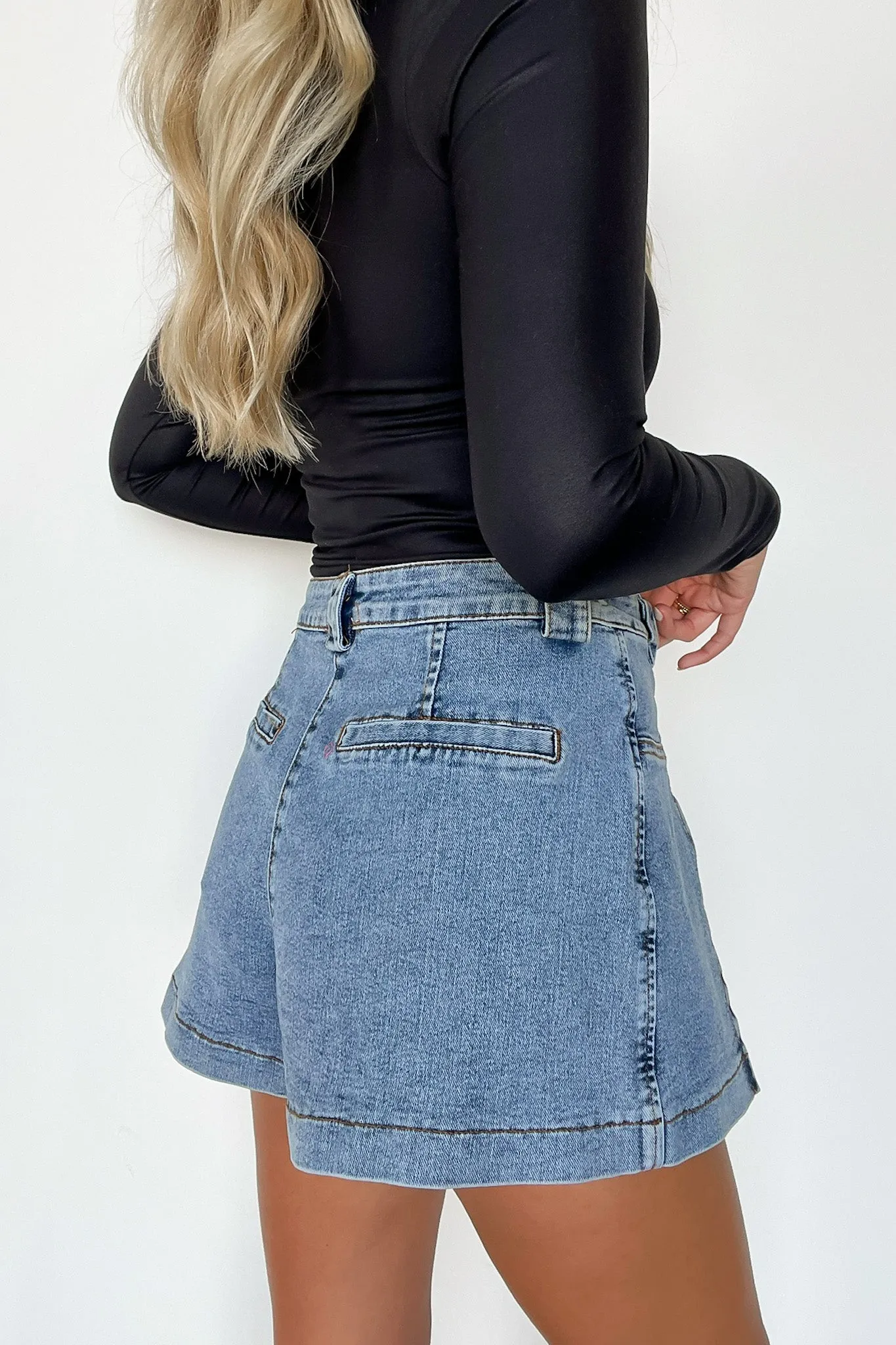 Ideal Moment Stretch Pleat Denim Skort - FINAL SALE