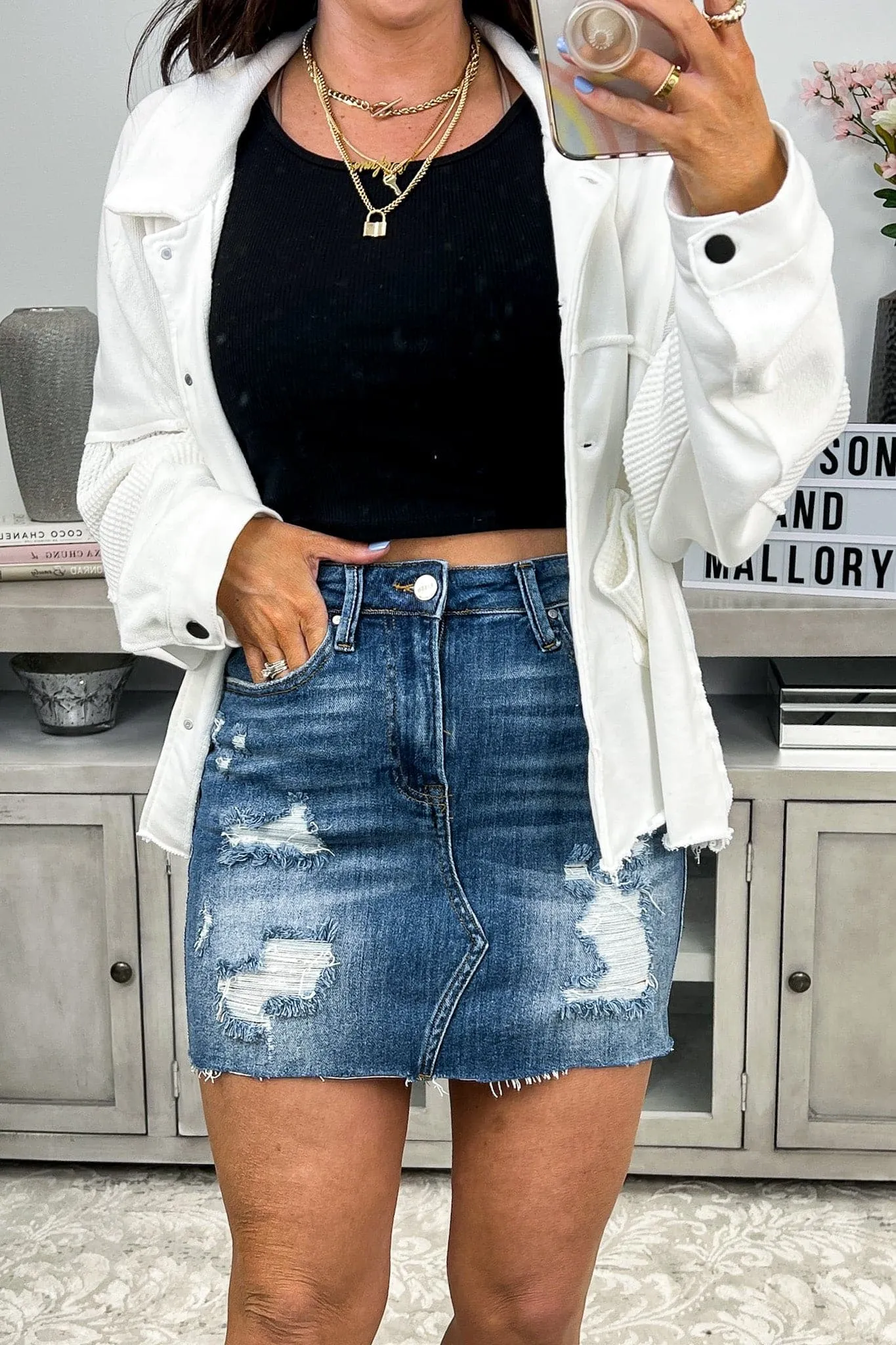Impressionable Moment Distressed Denim Skirt - BACK IN STOCK