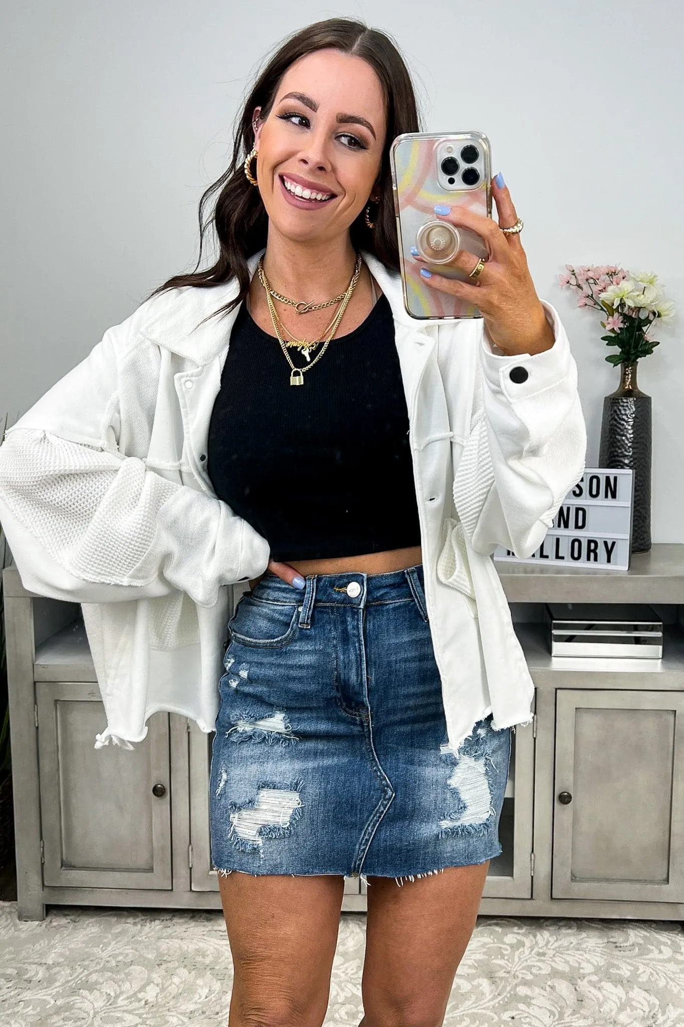 Impressionable Moment Distressed Denim Skirt - BACK IN STOCK