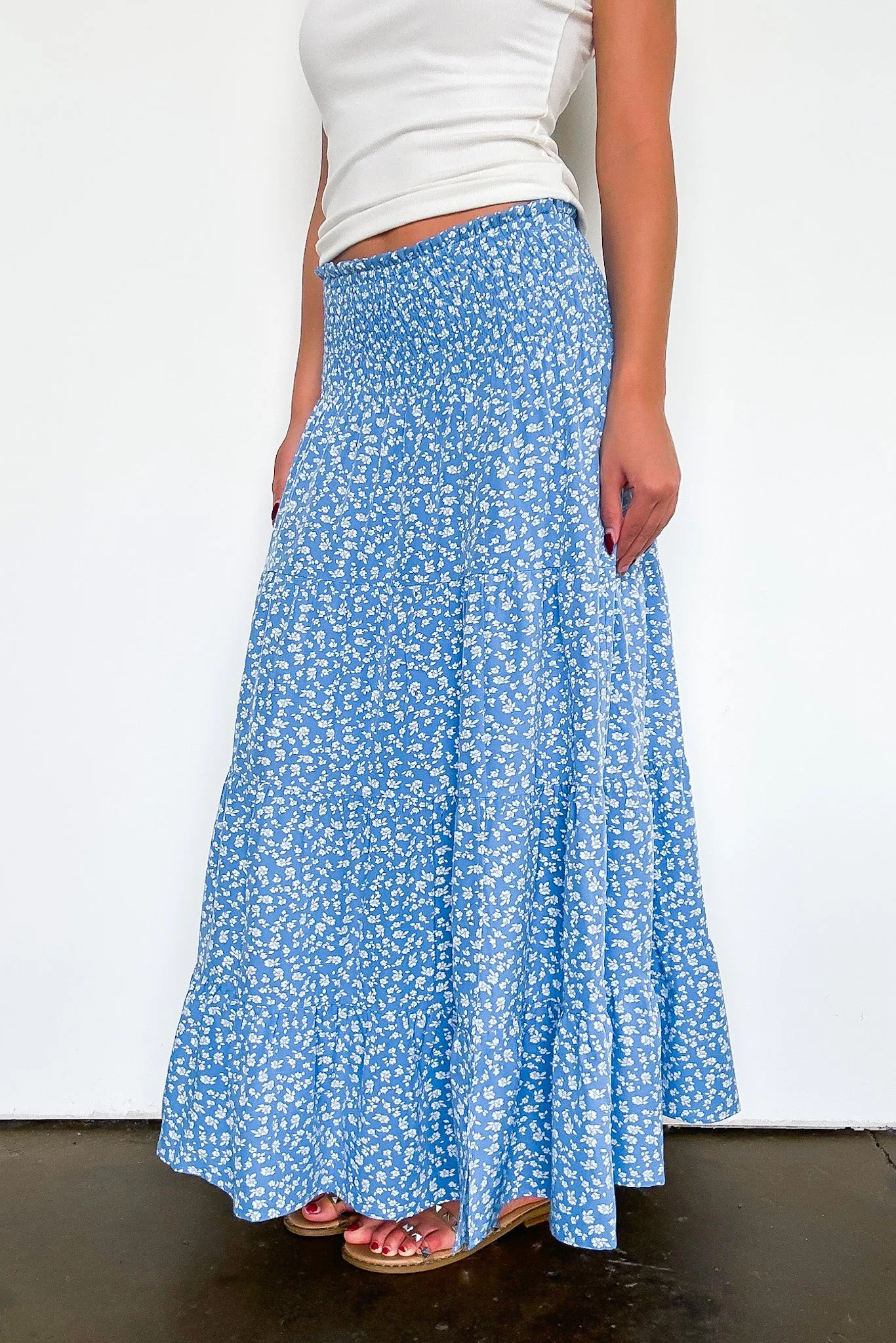 In the Meadow Floral Smocked Midi Skirt