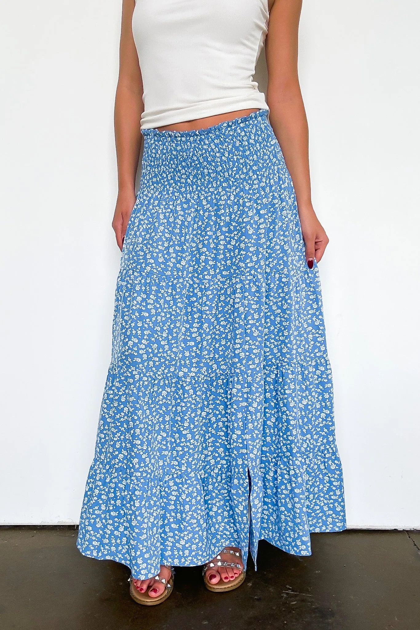 In the Meadow Floral Smocked Midi Skirt