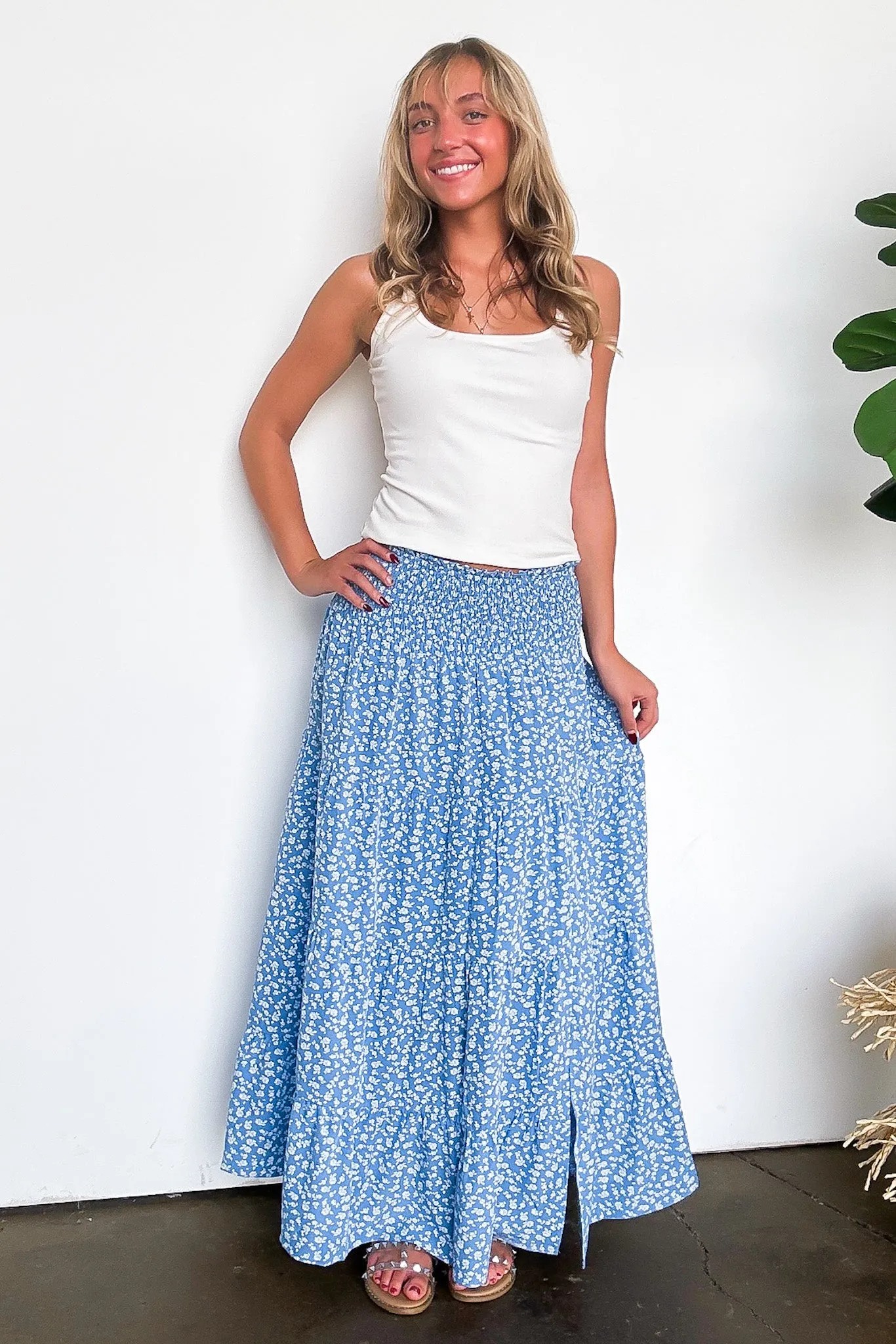 In the Meadow Floral Smocked Midi Skirt