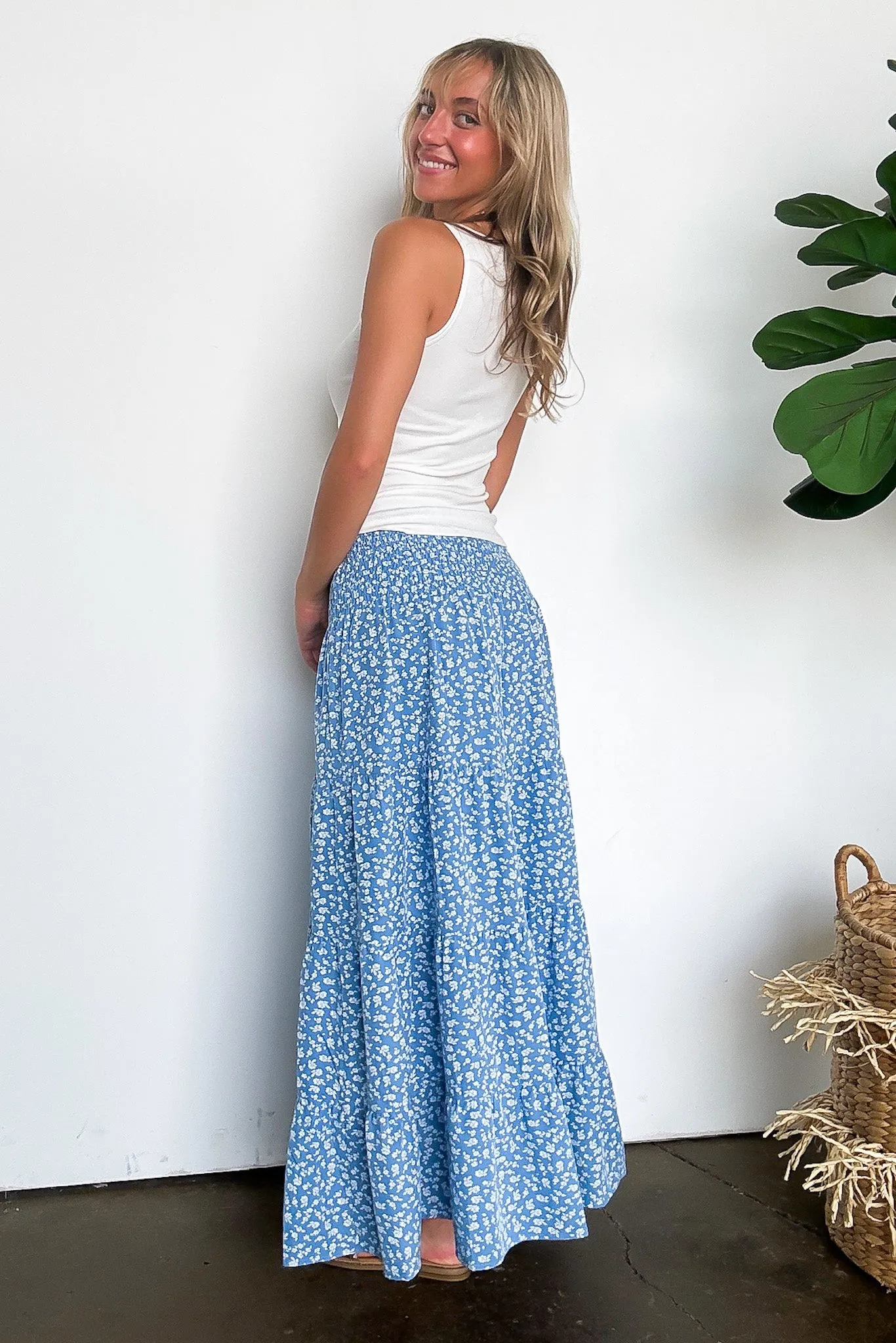 In the Meadow Floral Smocked Midi Skirt