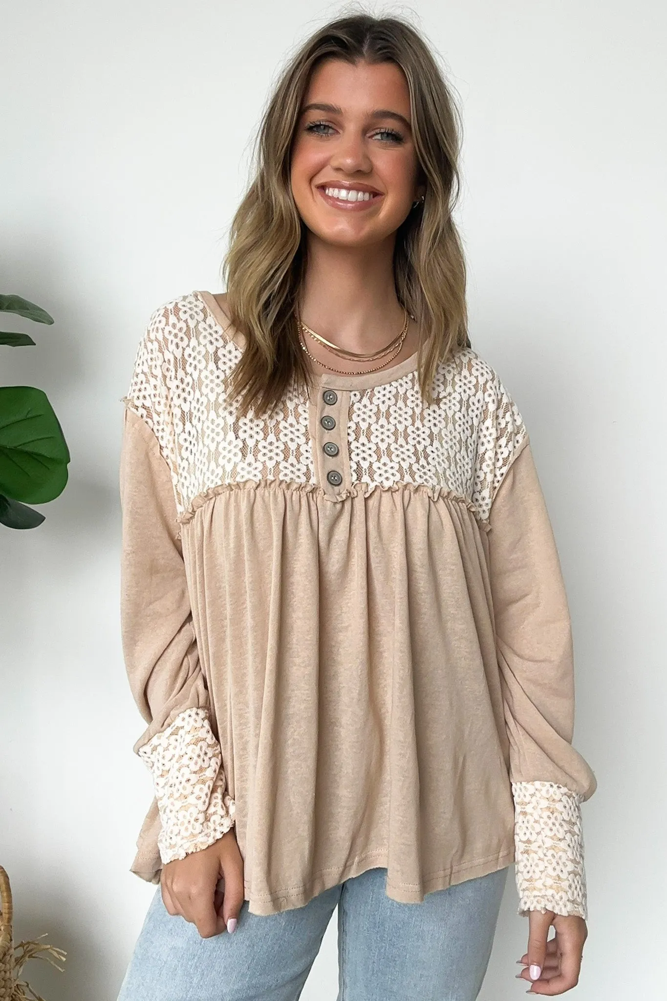 Ines Lace Contrast Flowy Top - FINAL SALE