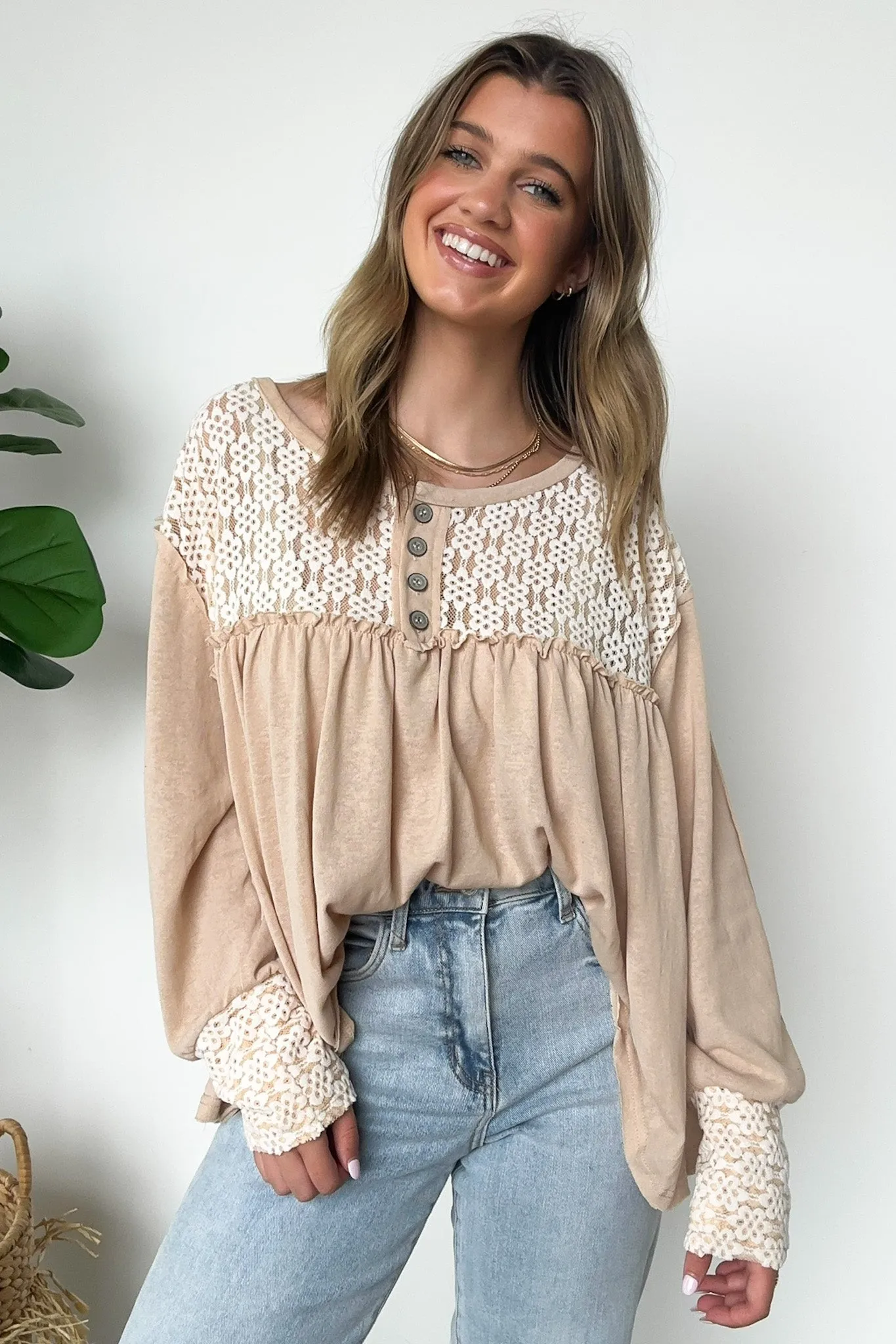 Ines Lace Contrast Flowy Top - FINAL SALE