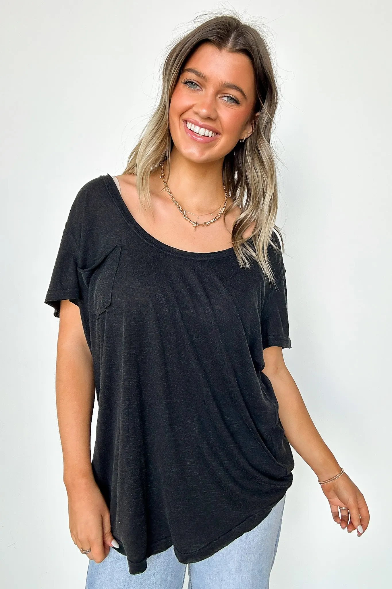 Jadyn Scoop Neck Relaxed Pocket Tee - BACK IN STOCK