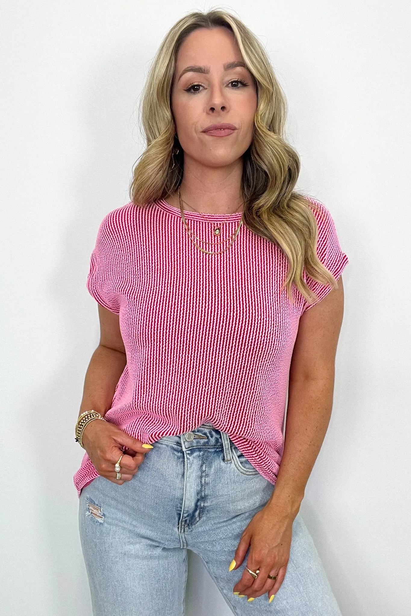 Janna Ribbed Short Sleeve Top
