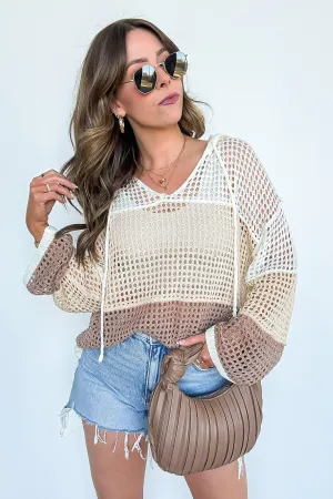 Jenelle Open Knit Color Block Hood Sweater