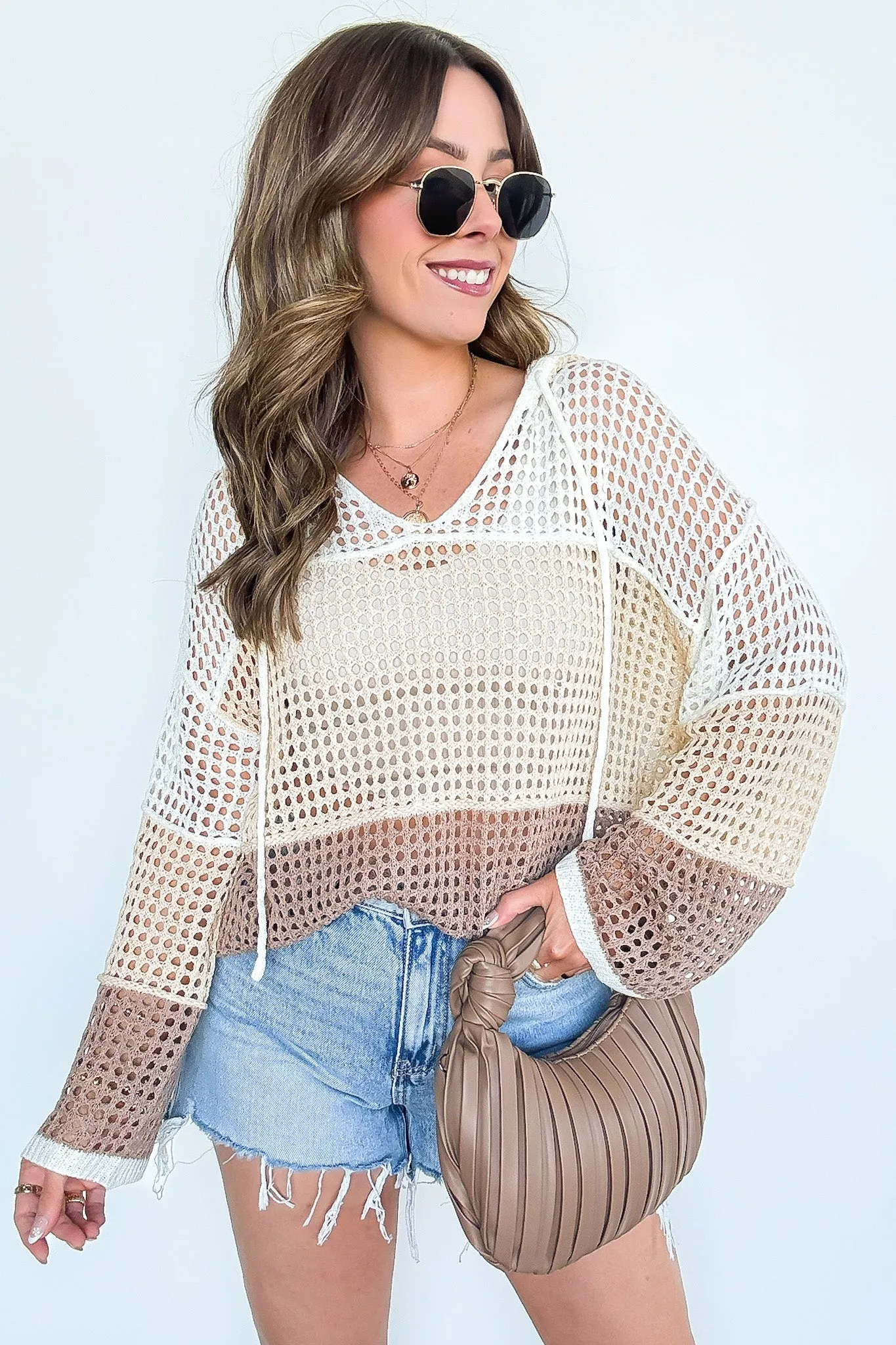 Jenelle Open Knit Color Block Hood Sweater