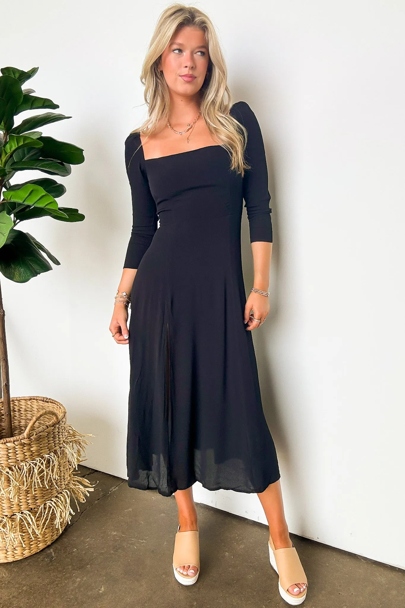 Jenna Side Slit Midi Dress - FINAL SALE