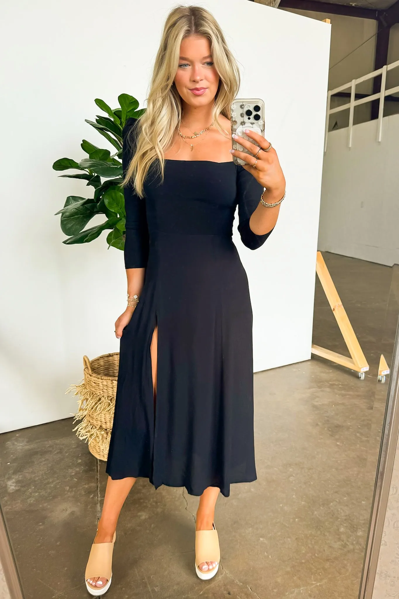 Jenna Side Slit Midi Dress - FINAL SALE