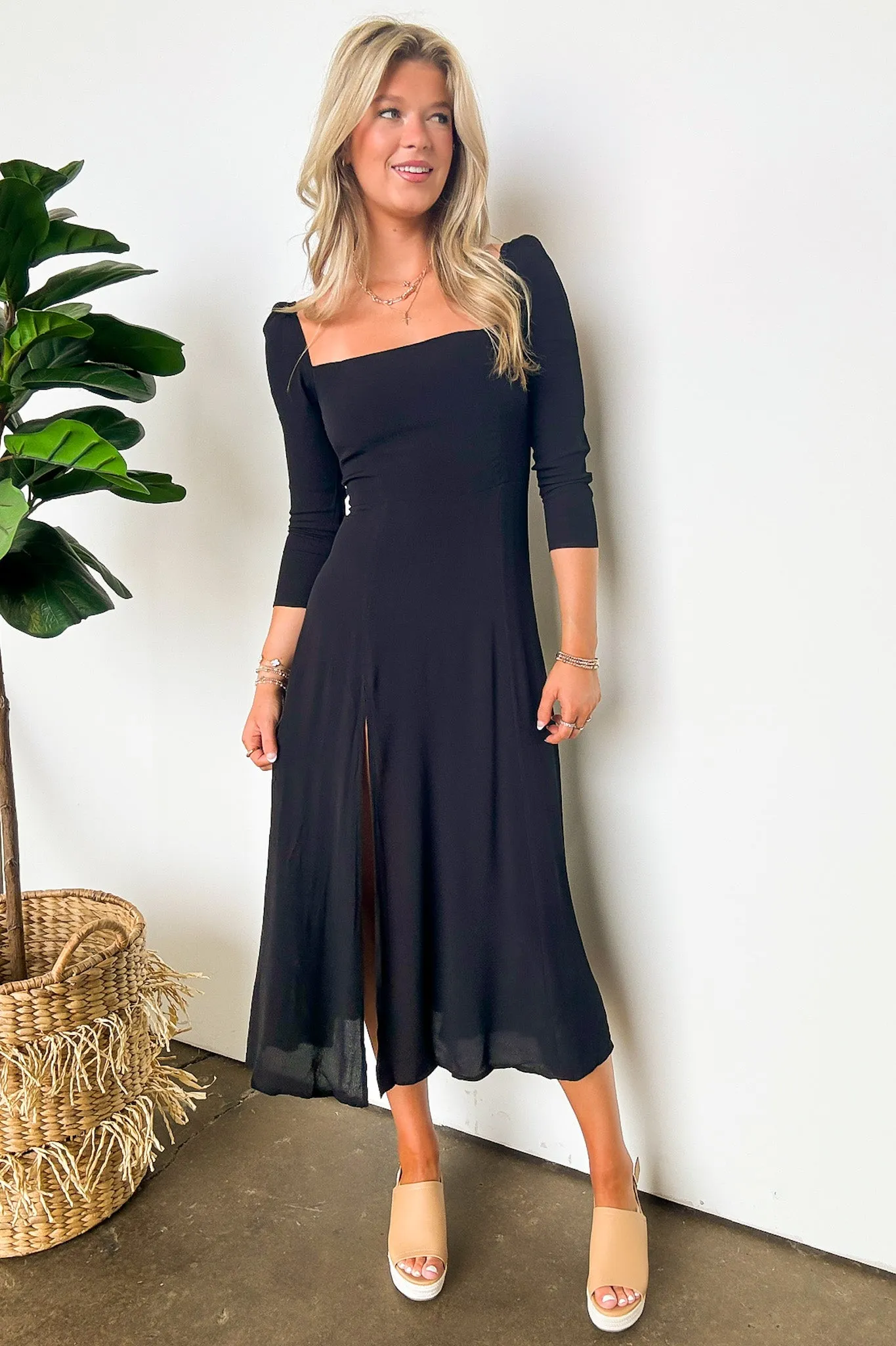 Jenna Side Slit Midi Dress - FINAL SALE